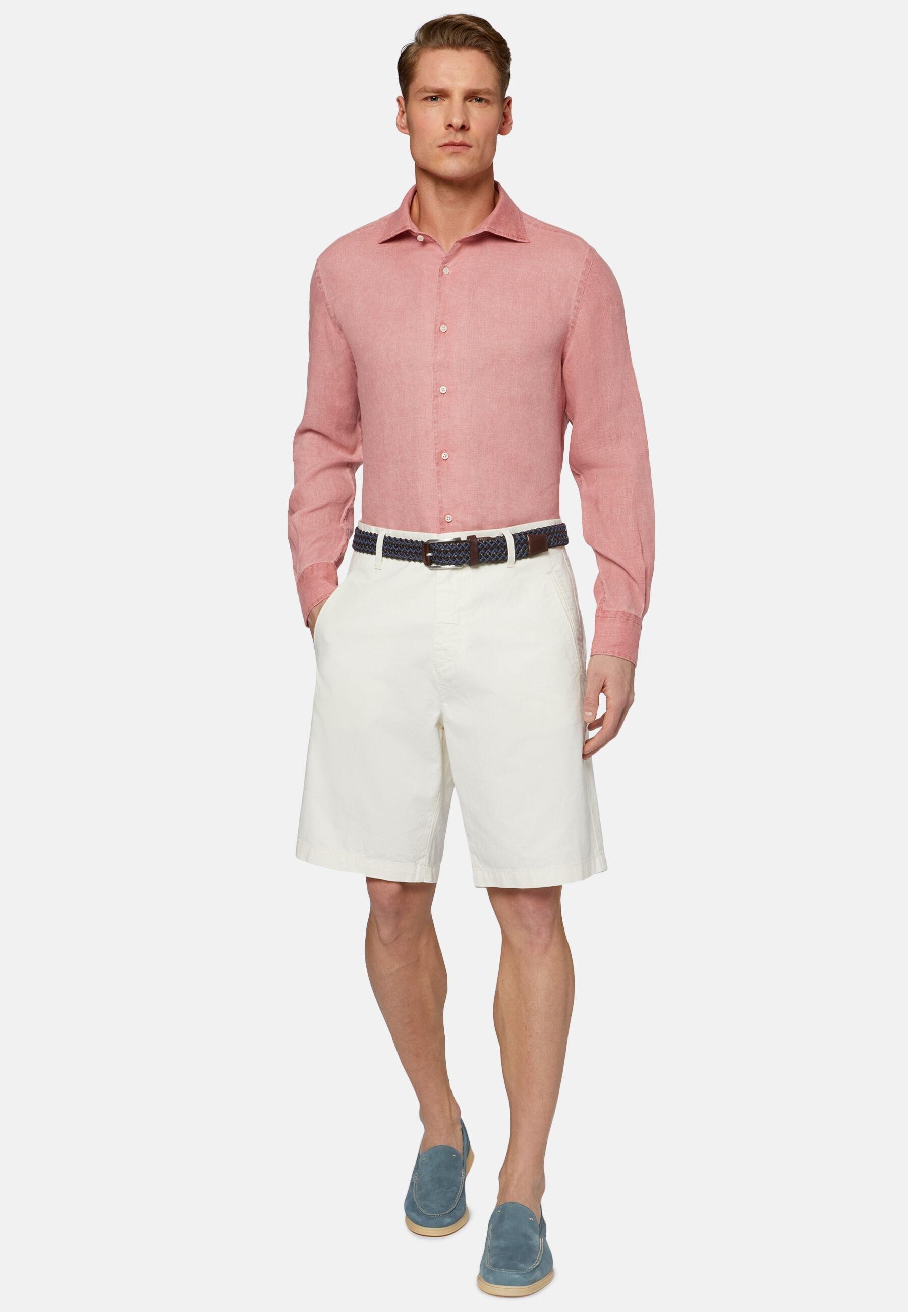 Cotton Linen Bermuda Shorts White, White, medium