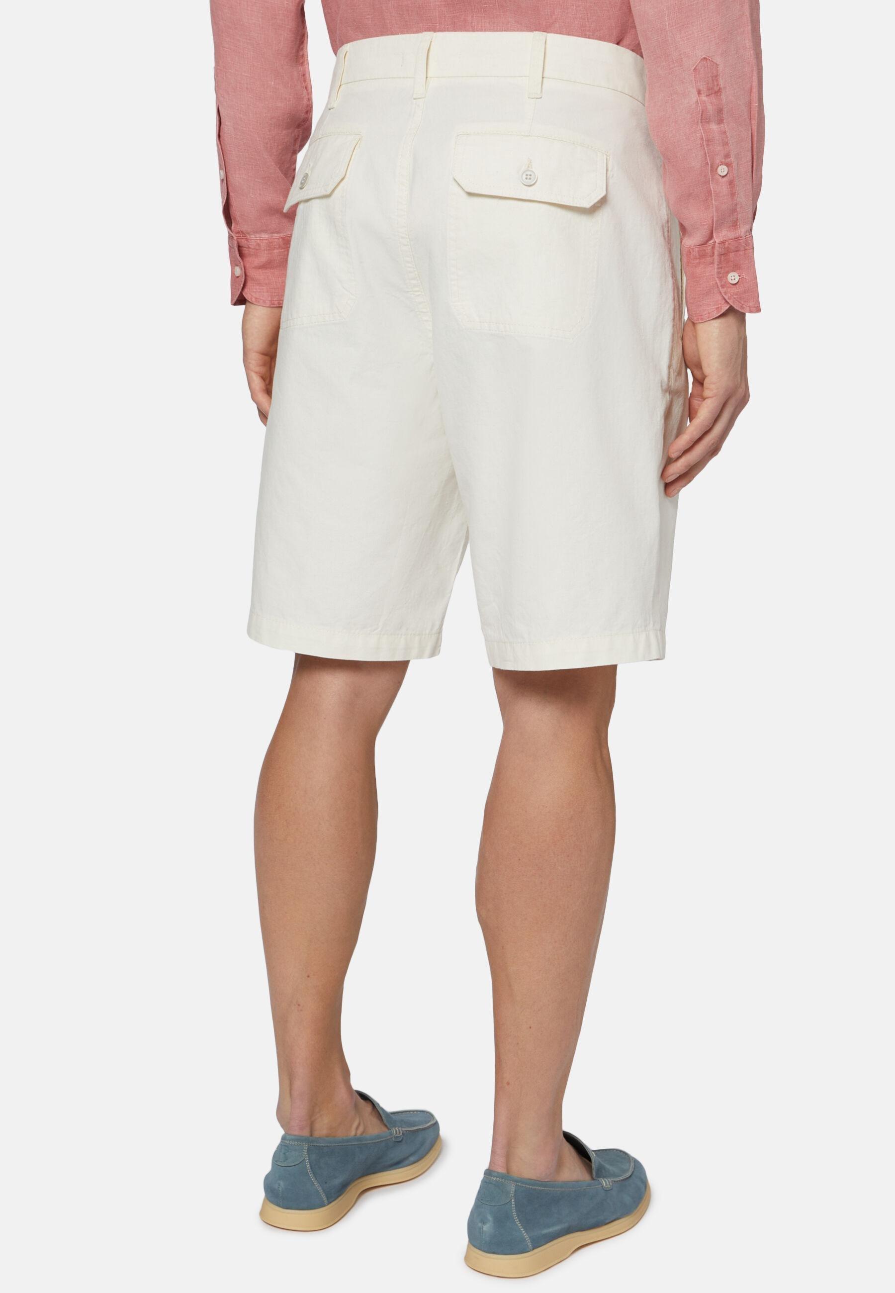 Cotton Linen Bermuda Shorts White, White, medium