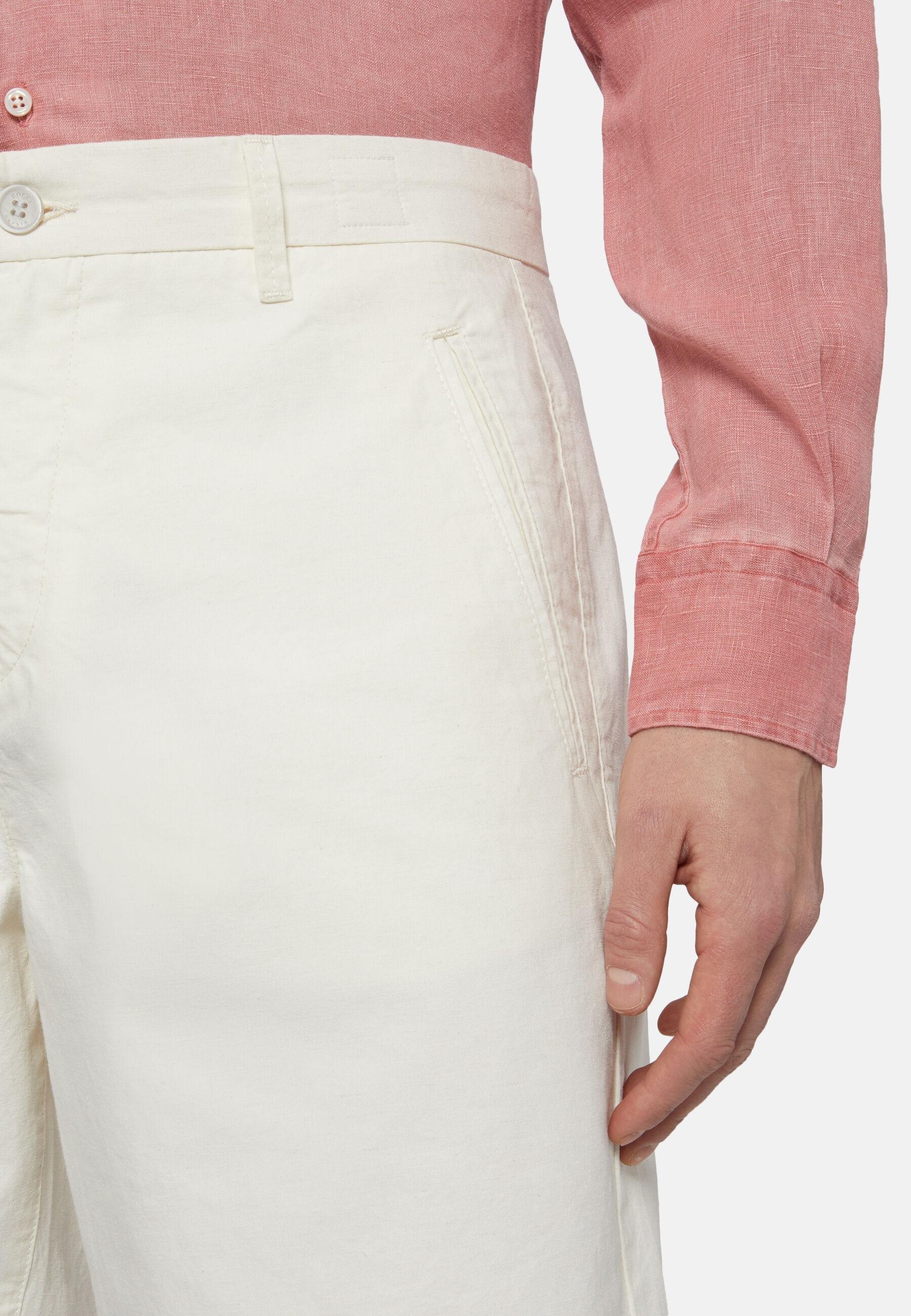 Bermuda Shorts in Cotton Linen, White, White, large image number 4