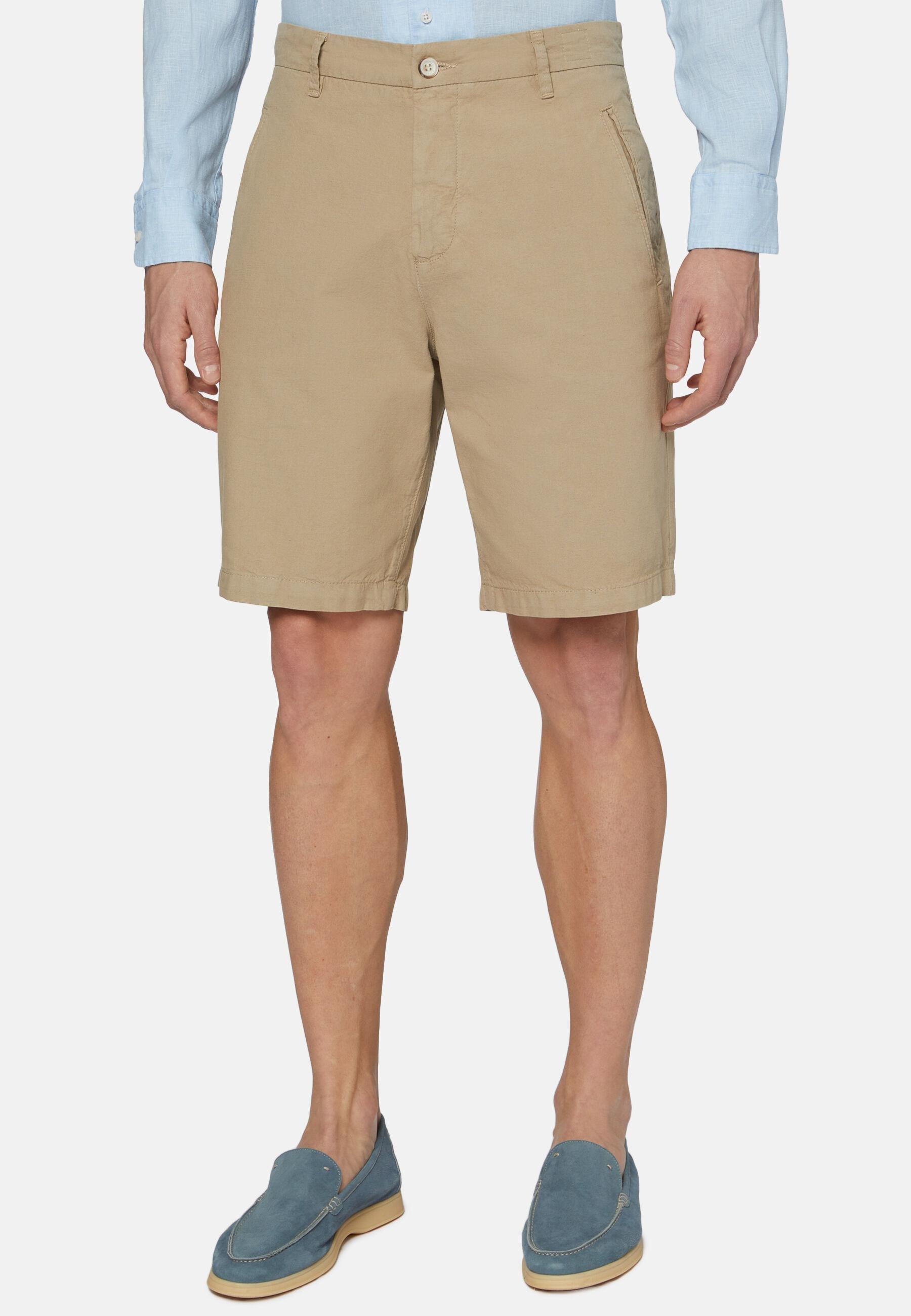 Cotton Linen Bermuda Shorts Beige, Beige, medium