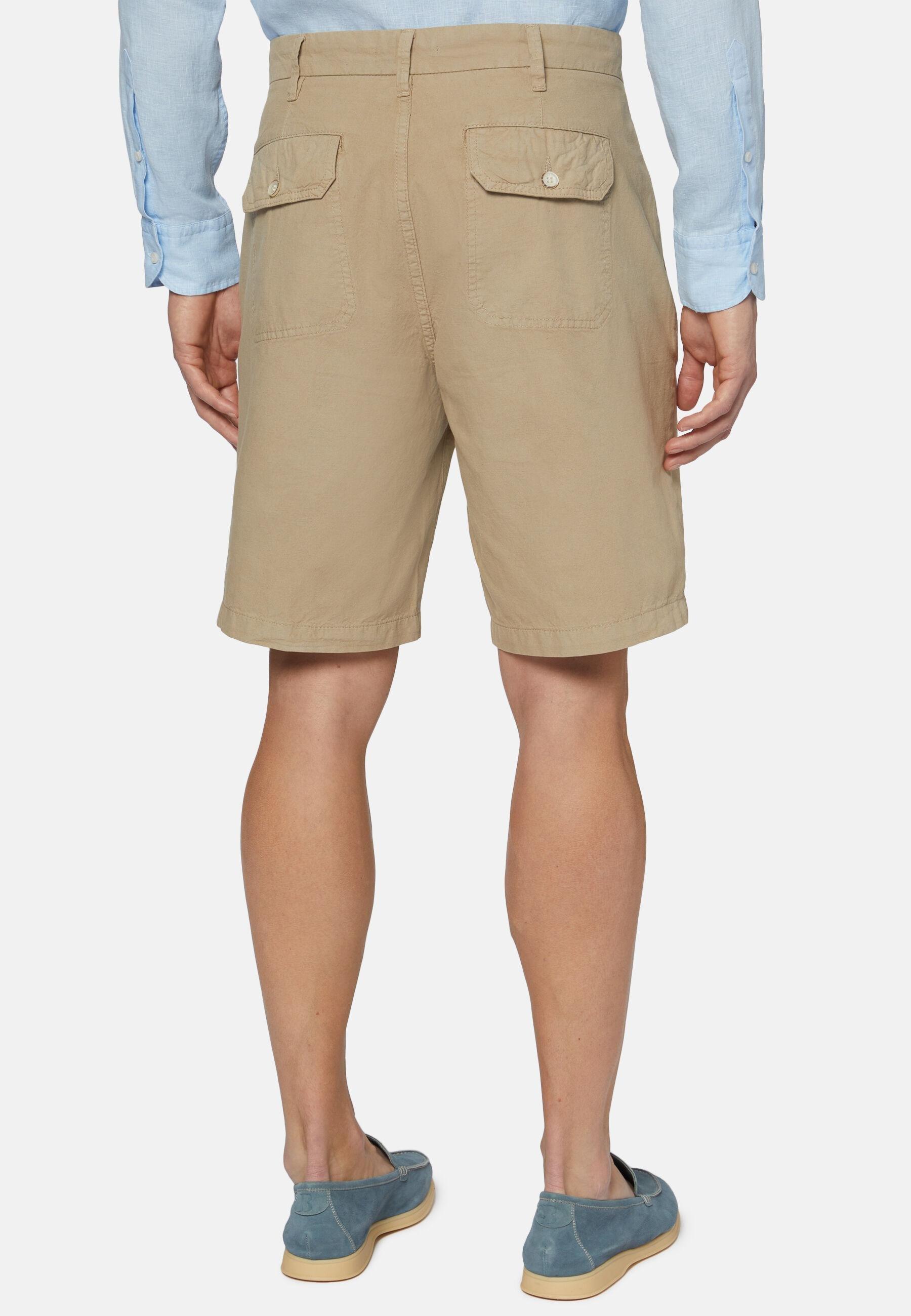 Cotton Linen Bermuda Shorts Beige, Beige, medium