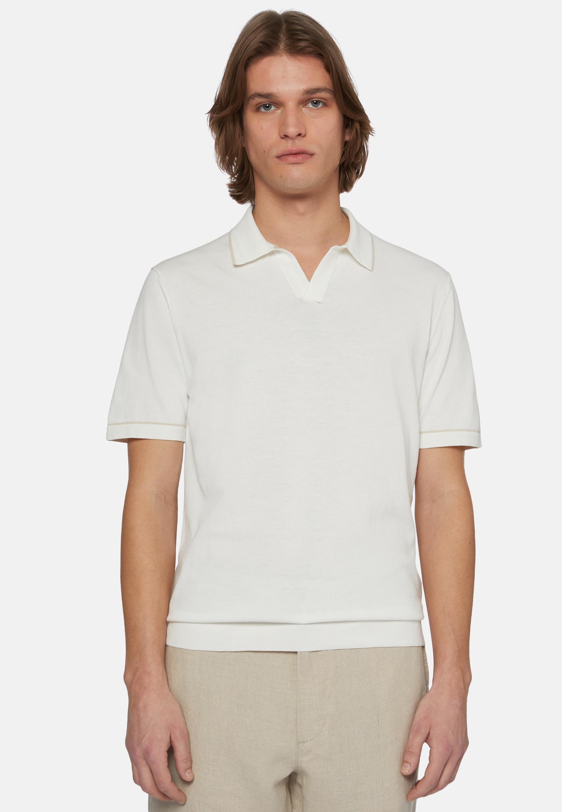 Boggi Milano - White Cotton Crepe Knit Polo Shirt
