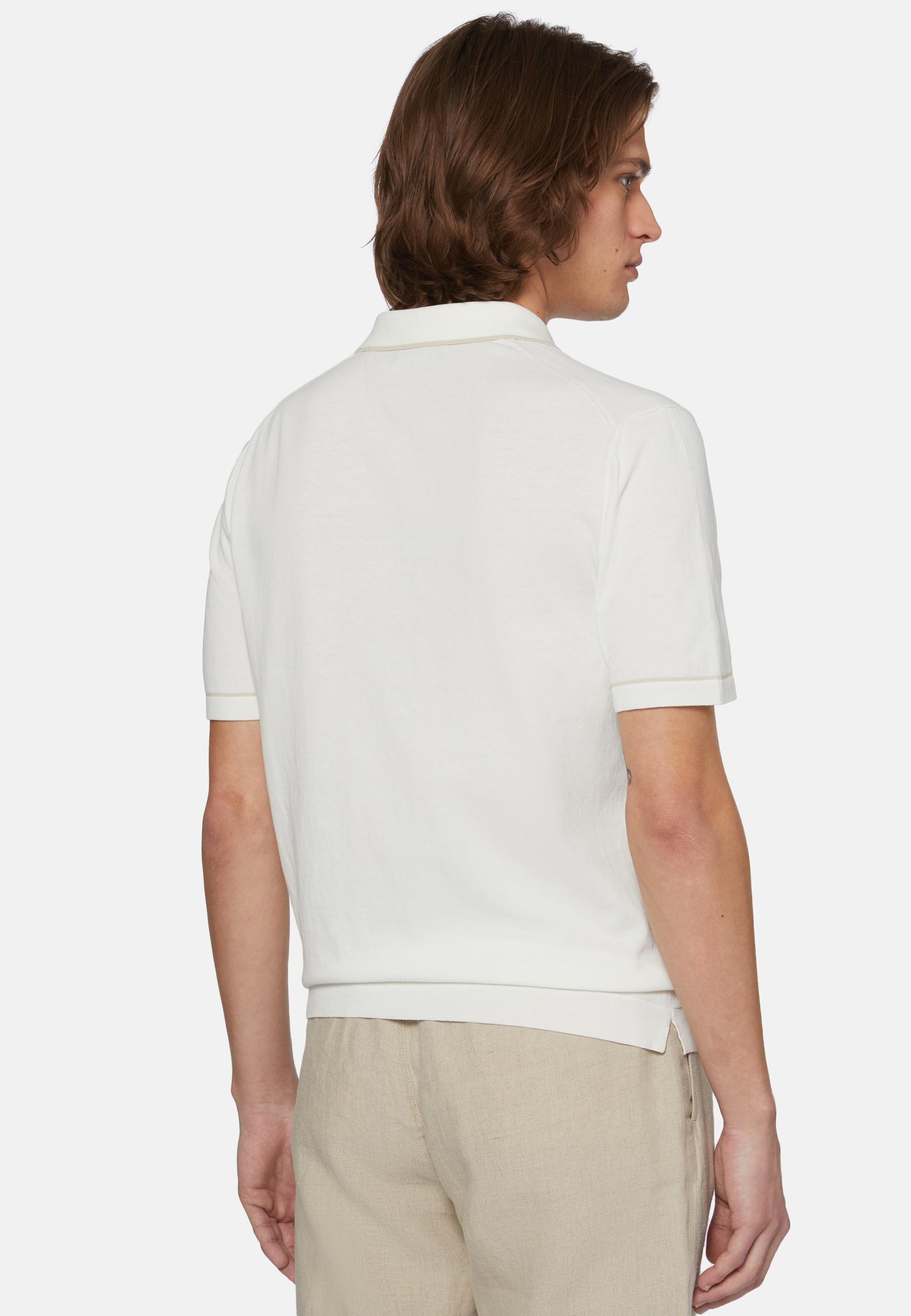 Boggi Milano - White Cotton Crepe Knit Polo Shirt