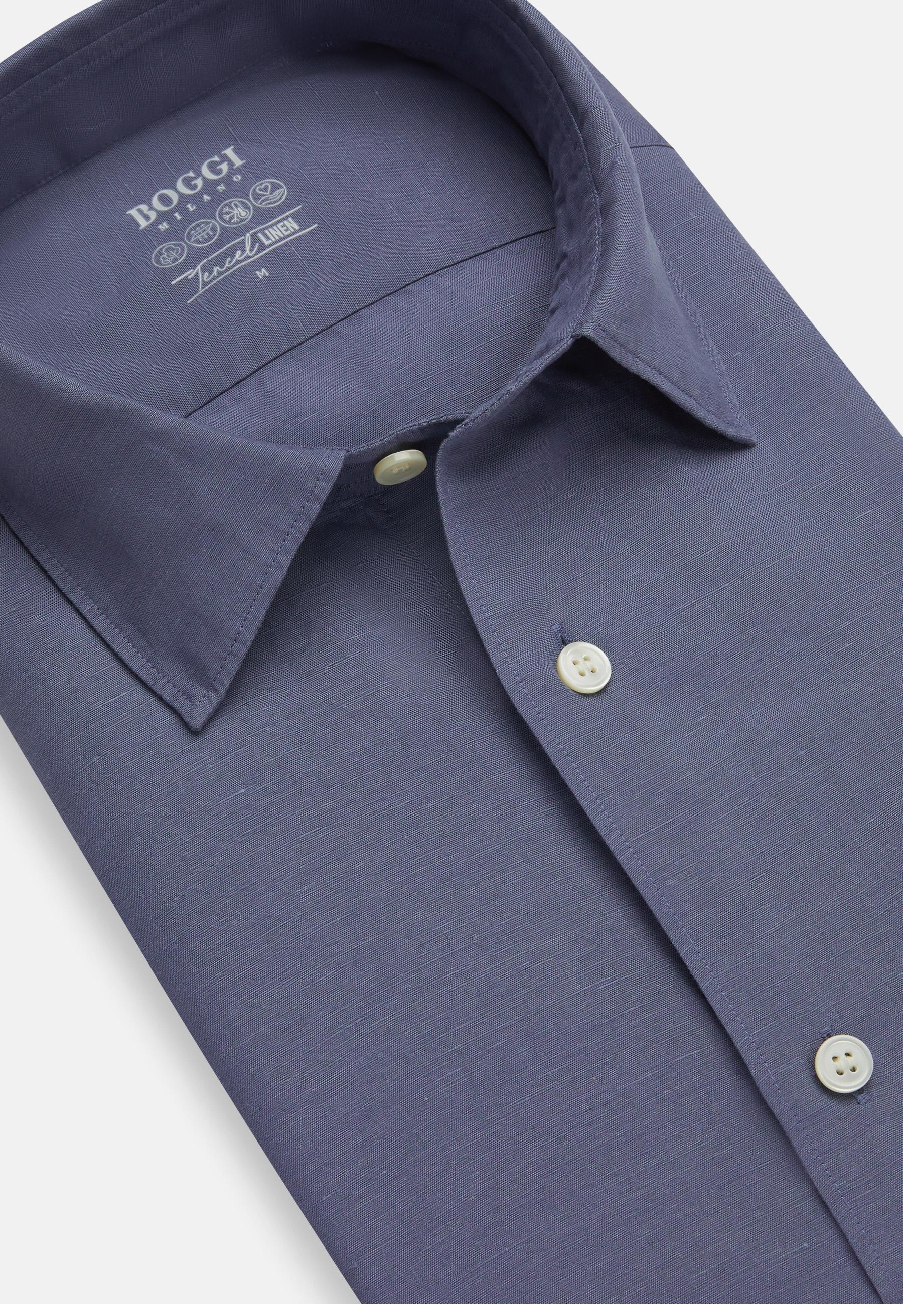 Boggi Milano - Navy Regular Fit Tencel Linen Shirt