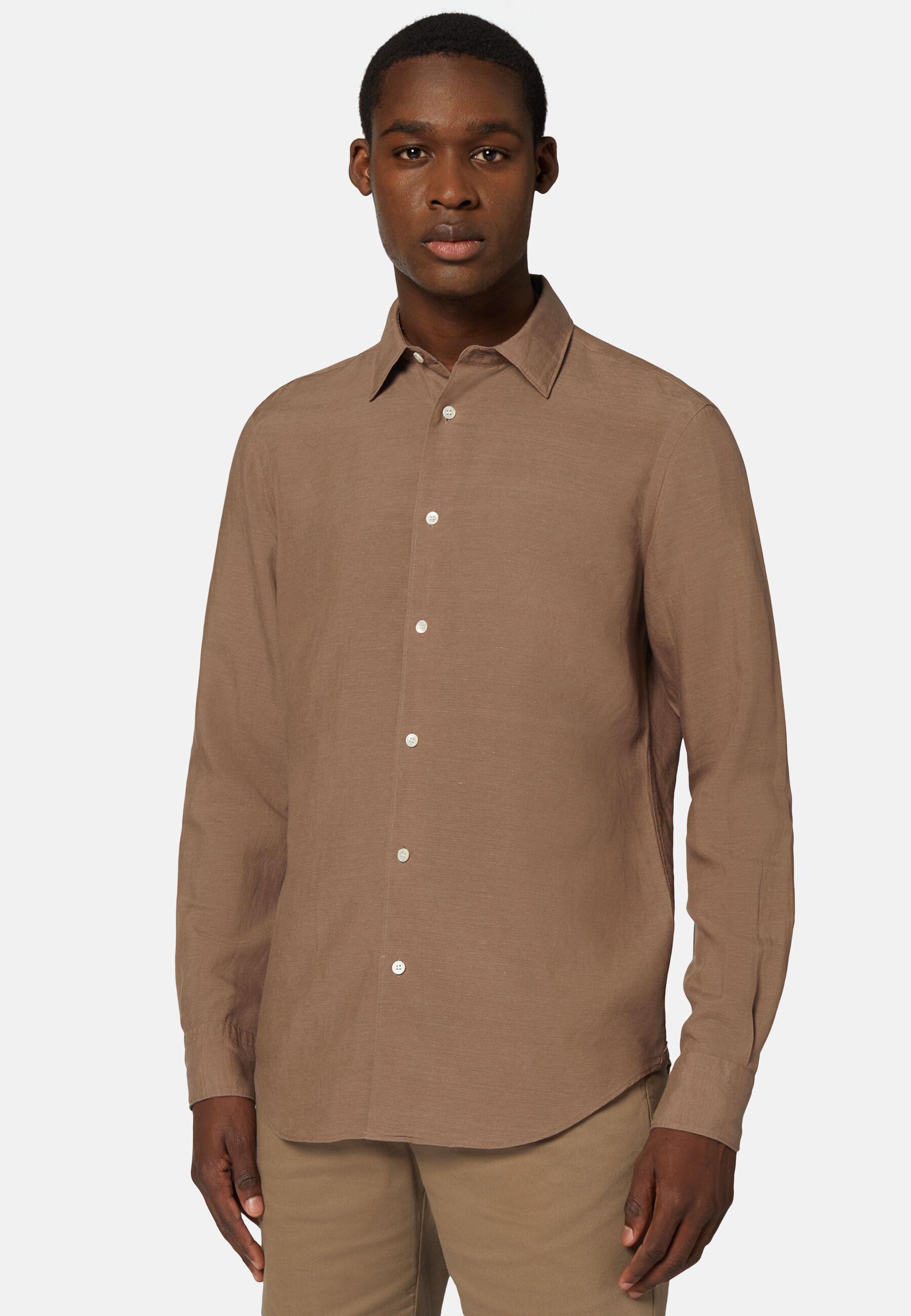 Tencel Linen Shirt Brown, Brown, large image number 0
