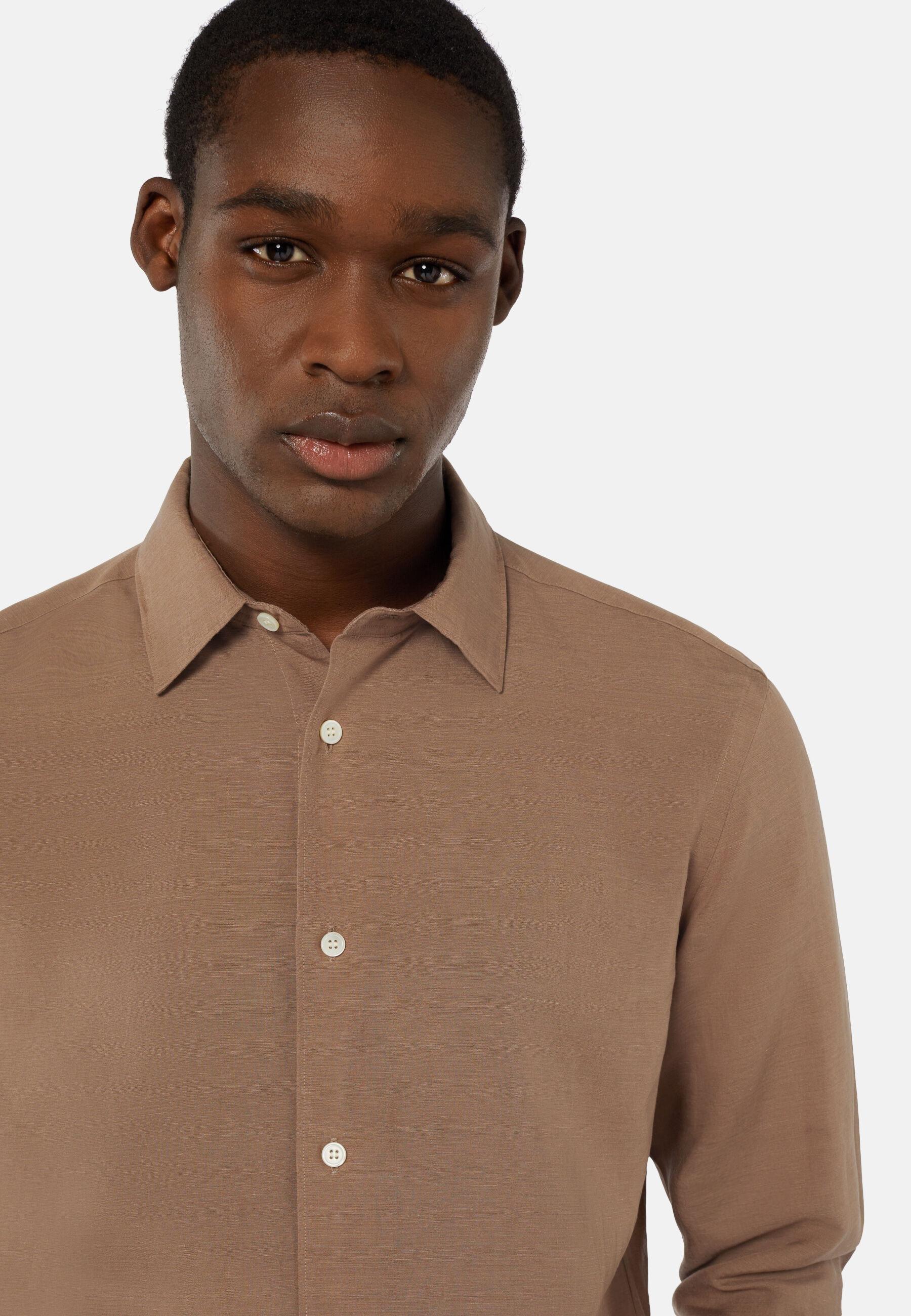 Tencel Linen Shirt Brown, Brown, large image number 3