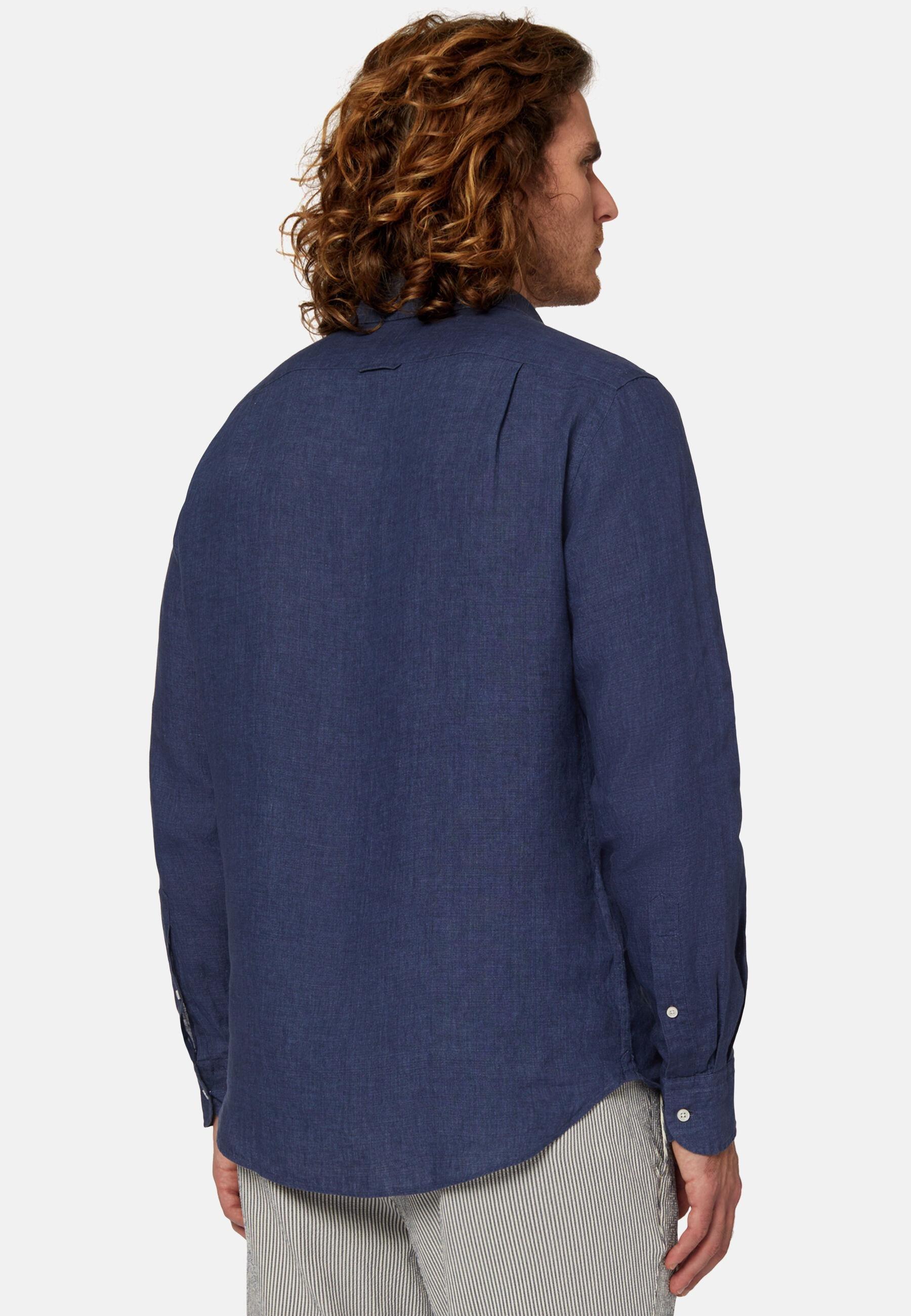 Linen Shirt Navy, Navy blue, medium
