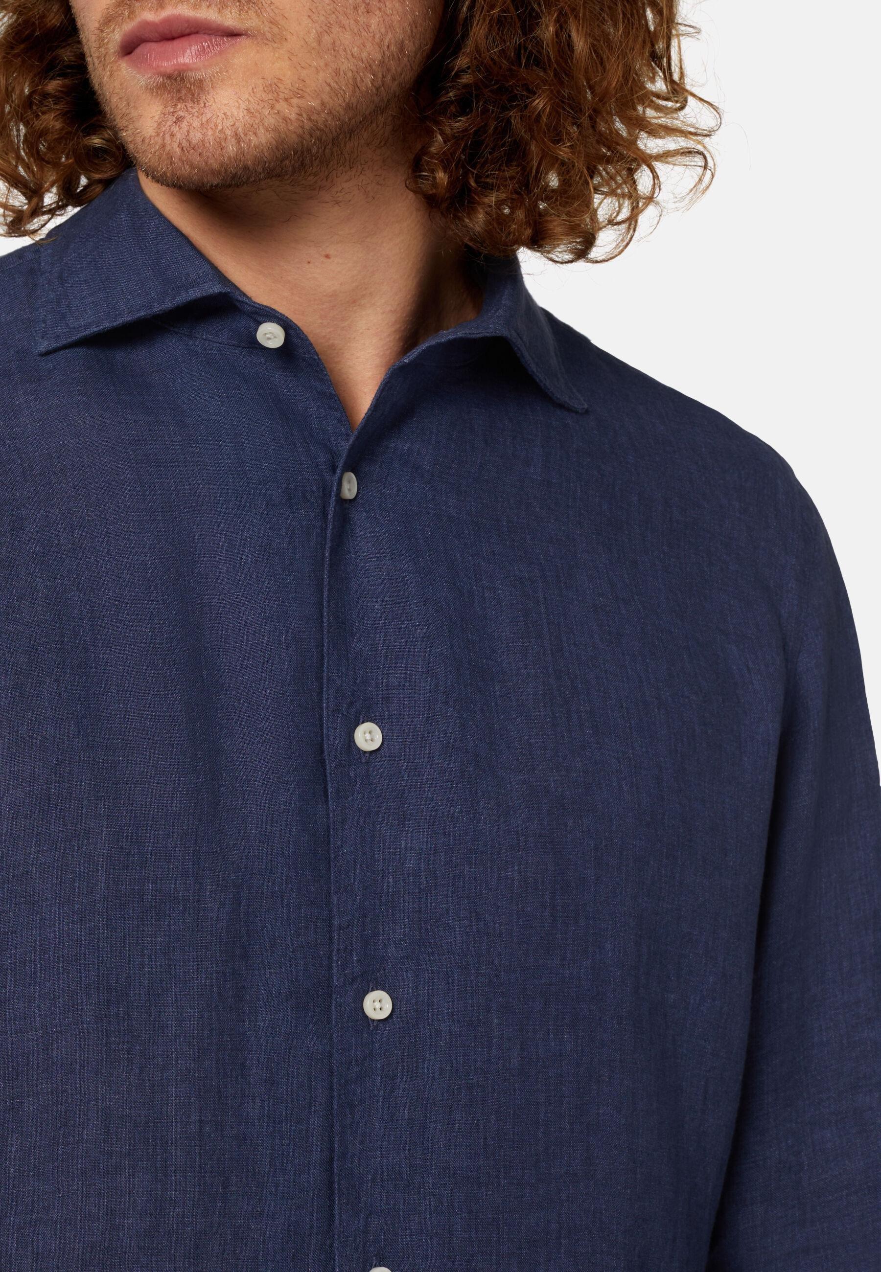 Linen Shirt Navy, Navy blue, medium