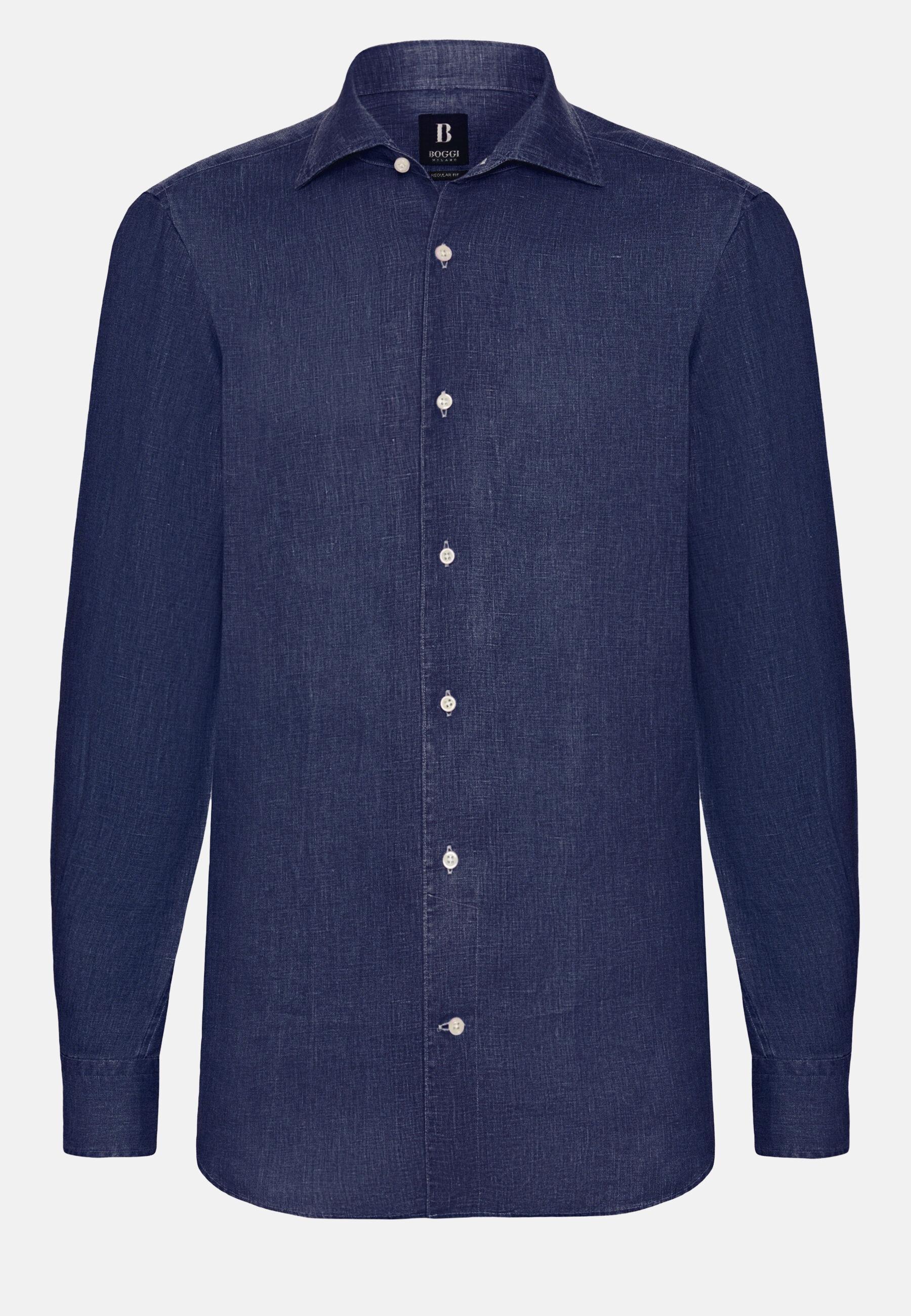 Linen Shirt Navy, Navy blue, large image number 4
