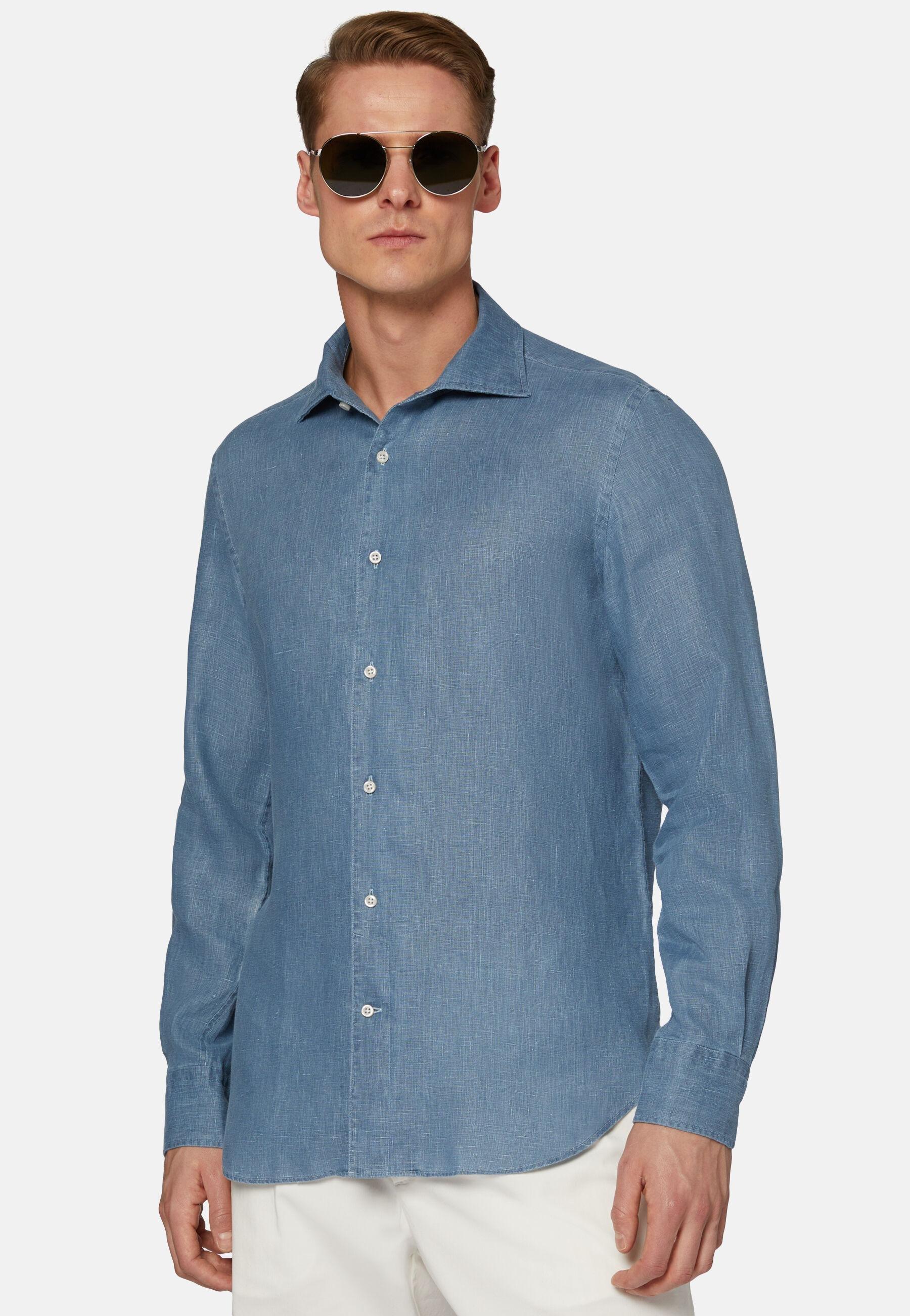 Linen Shirt Blue, Indigo, large image number 0