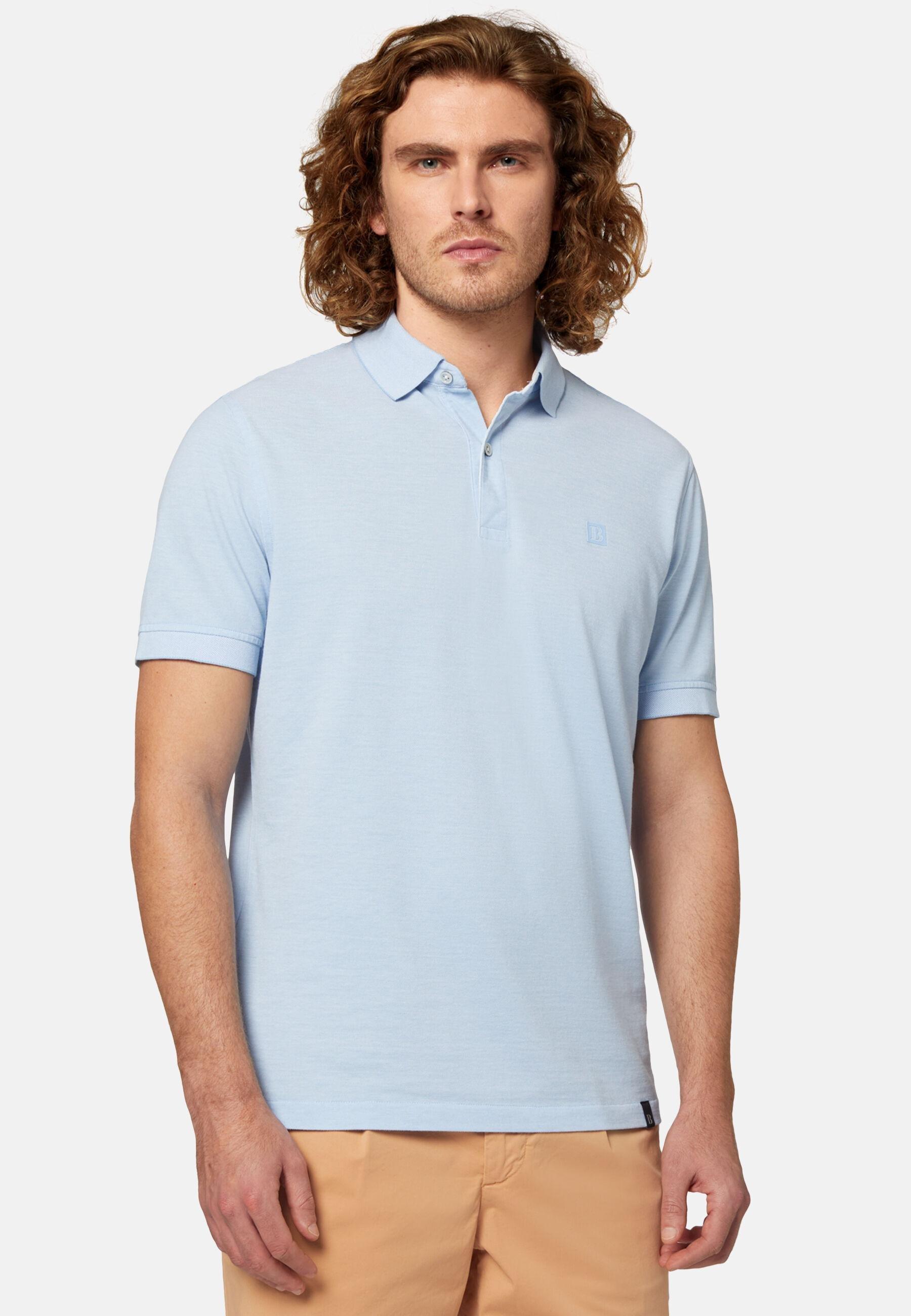 Cotton Pique Polo Shirt Blue, Light Blue, large image number 0
