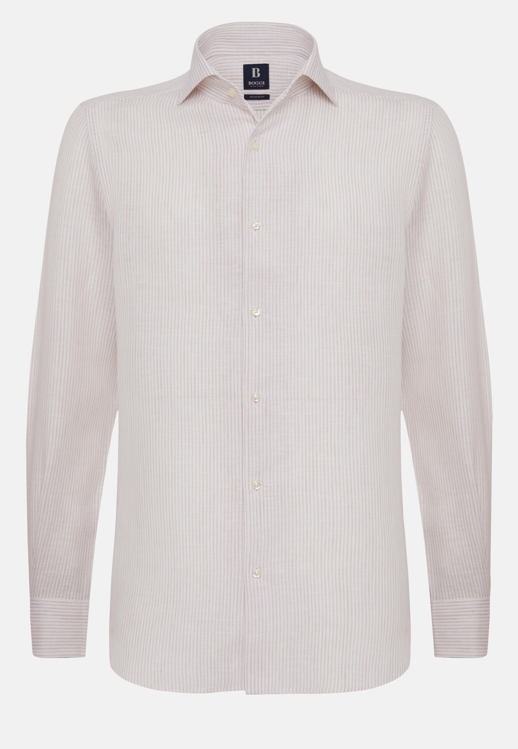 Striped Linen Shirt Beige, Sand, large image number 4