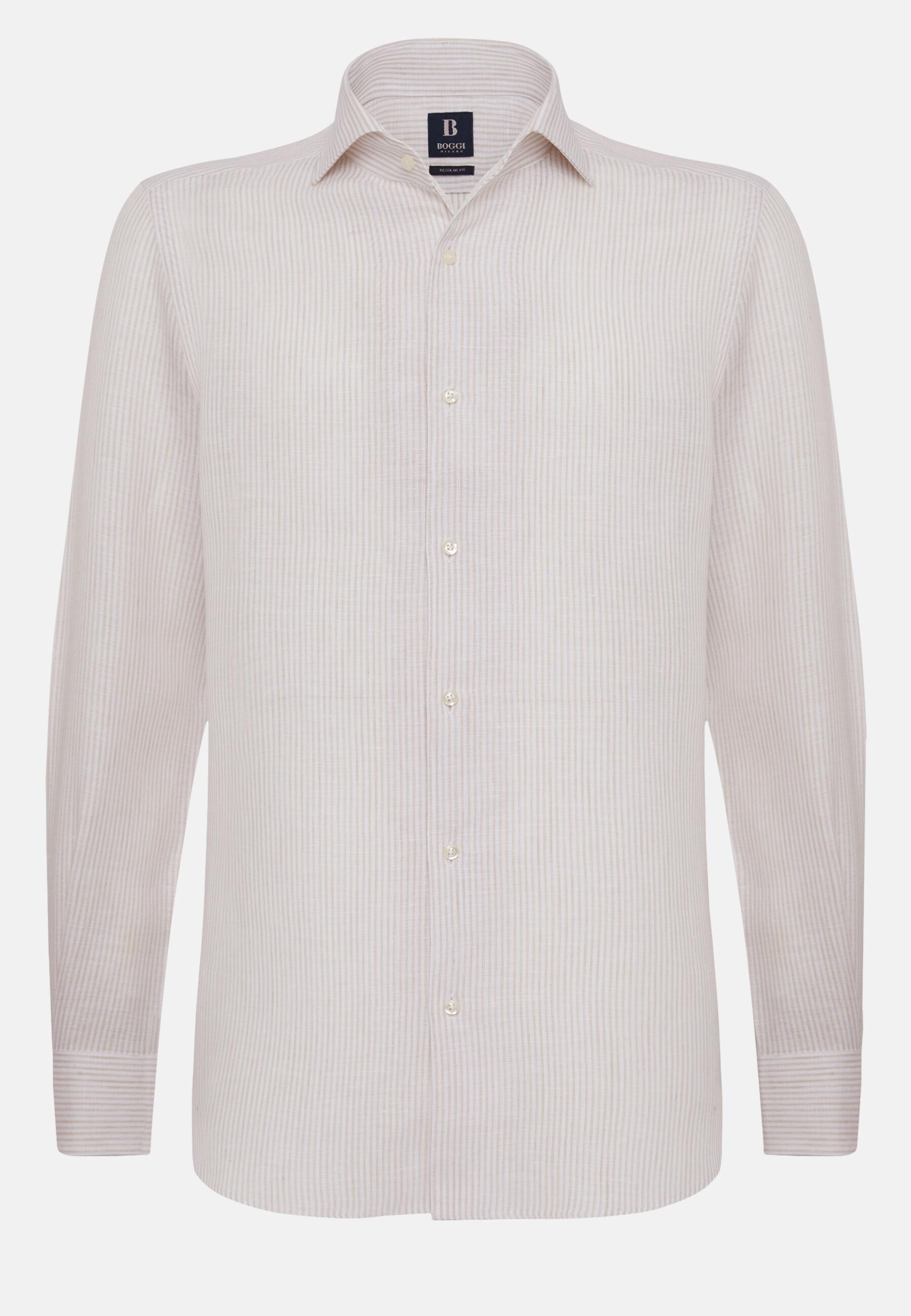 Shirt in Striped Linen, Sand, Sand, large image number 7