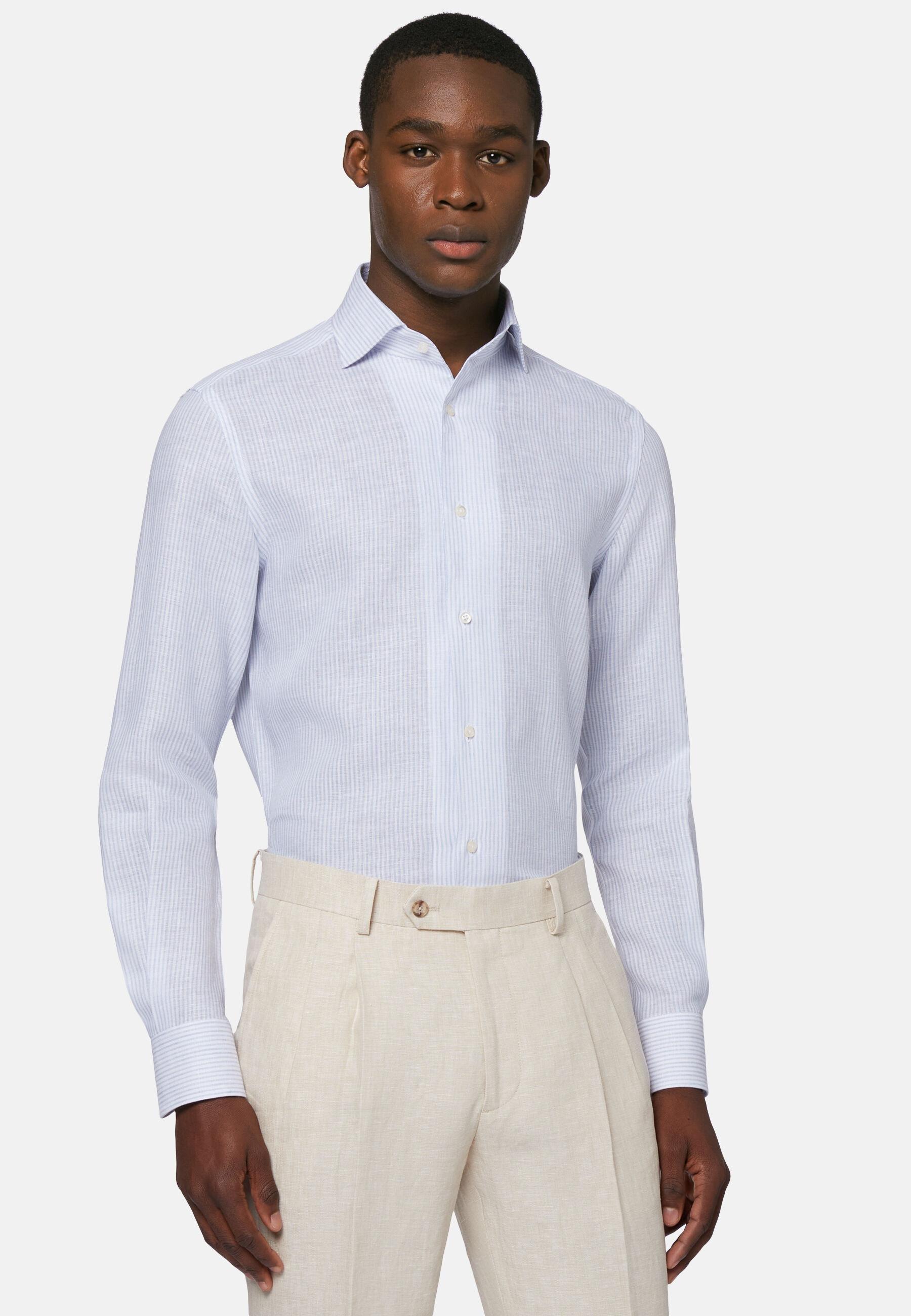 Striped Linen Shirt Blue, Light Blue, large image number 0