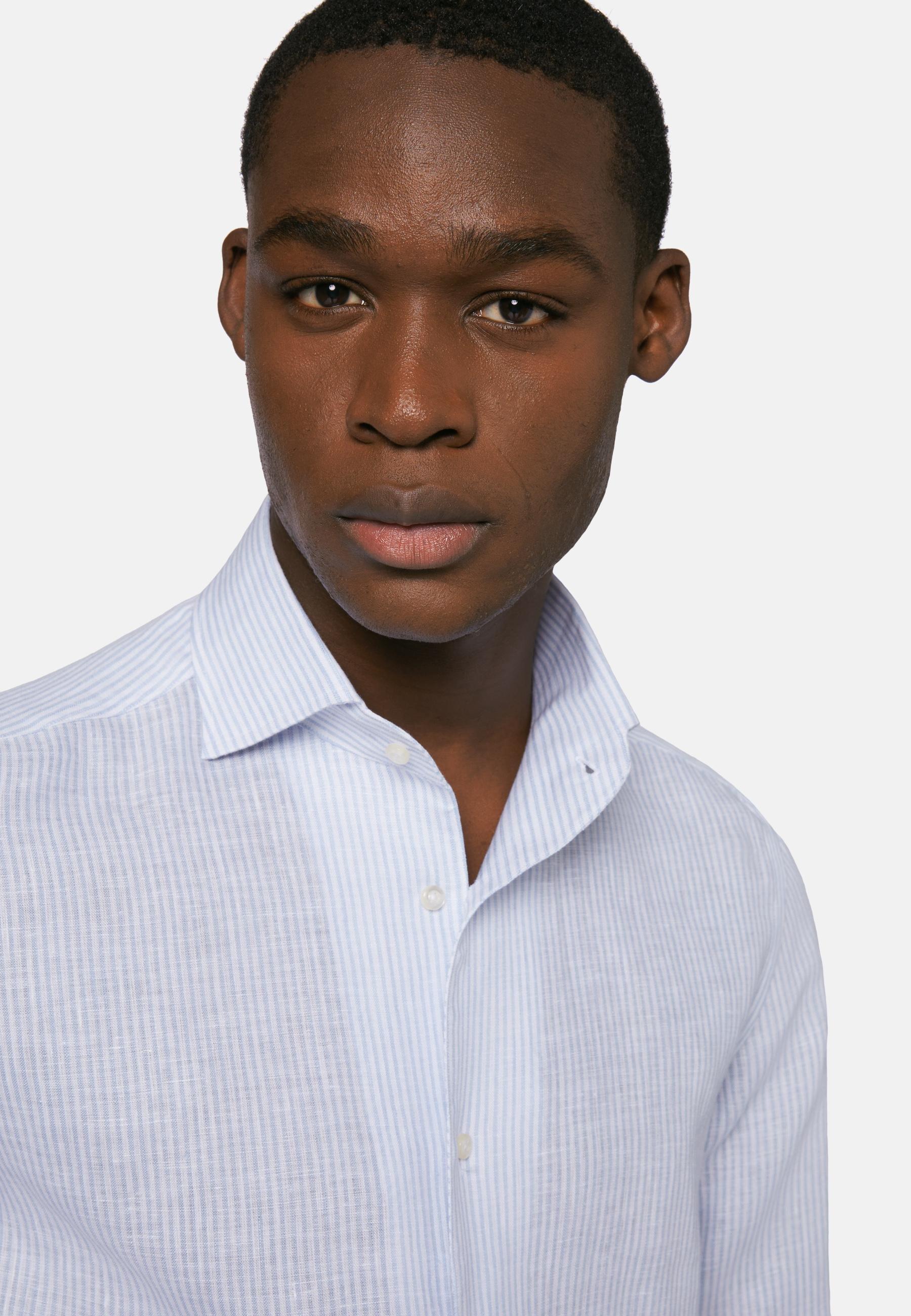 Striped Linen Shirt Blue, Light Blue, large image number 1