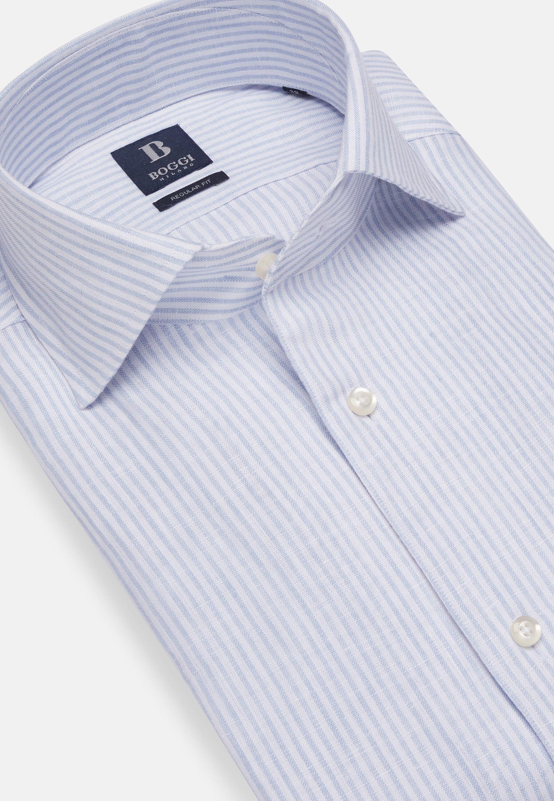 Striped Linen Shirt Blue, Light Blue, large image number 5