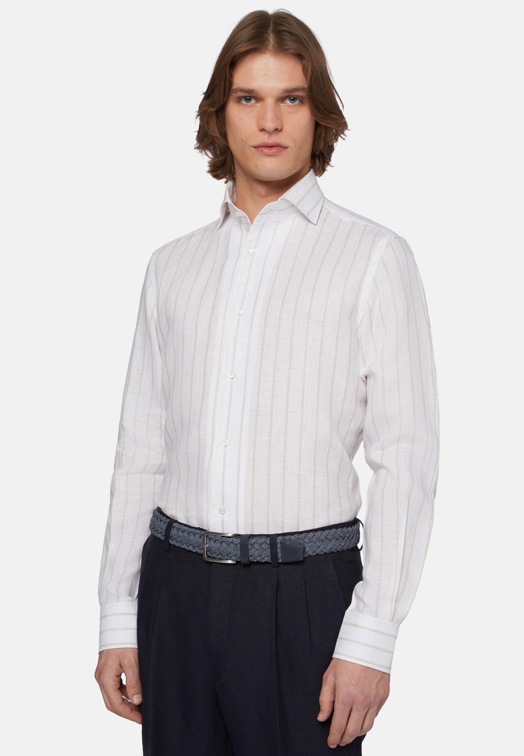 Striped Linen Shirt Beige, Sand, large image number 0