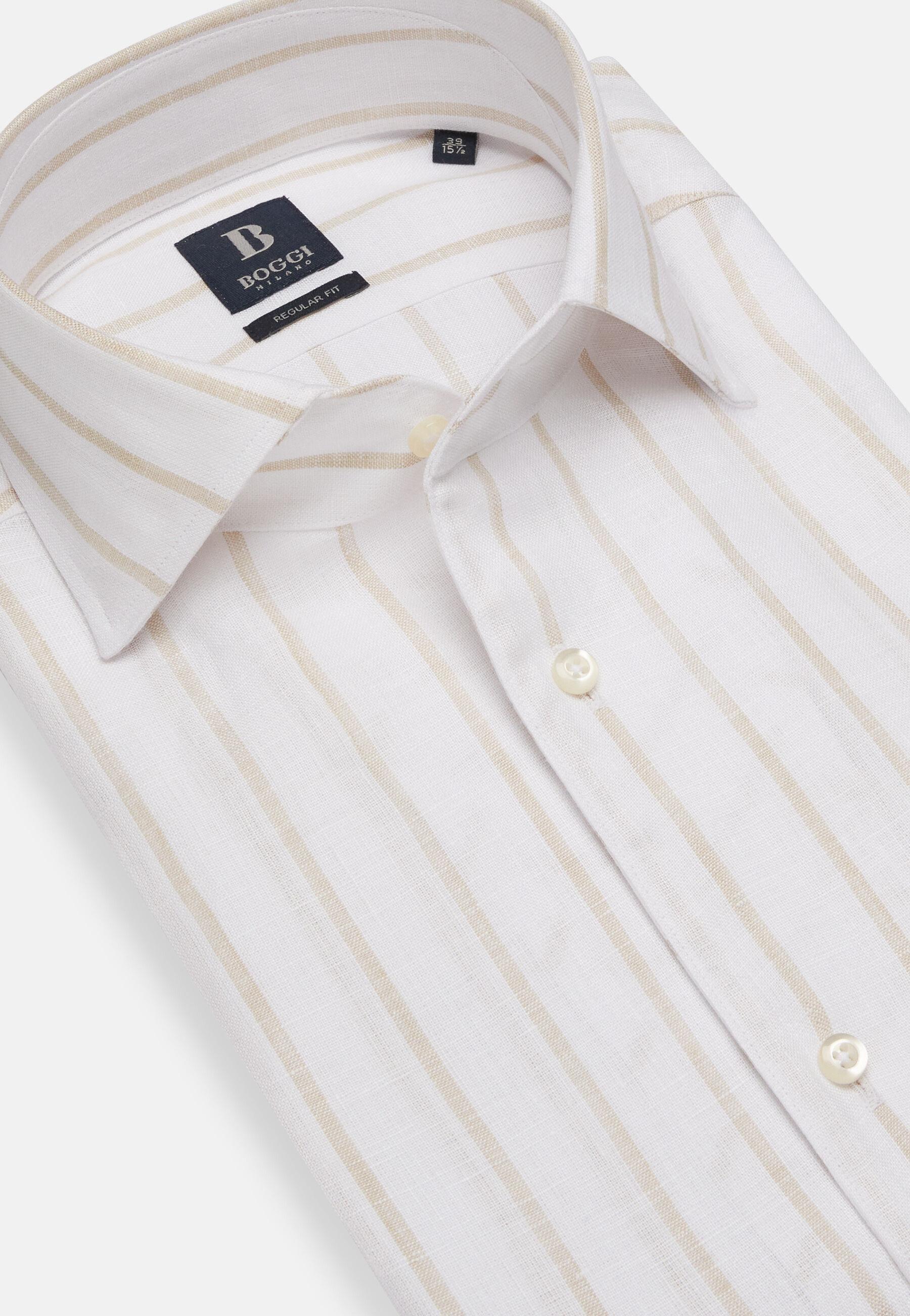 Striped Linen Shirt Beige, Sand, large image number 3