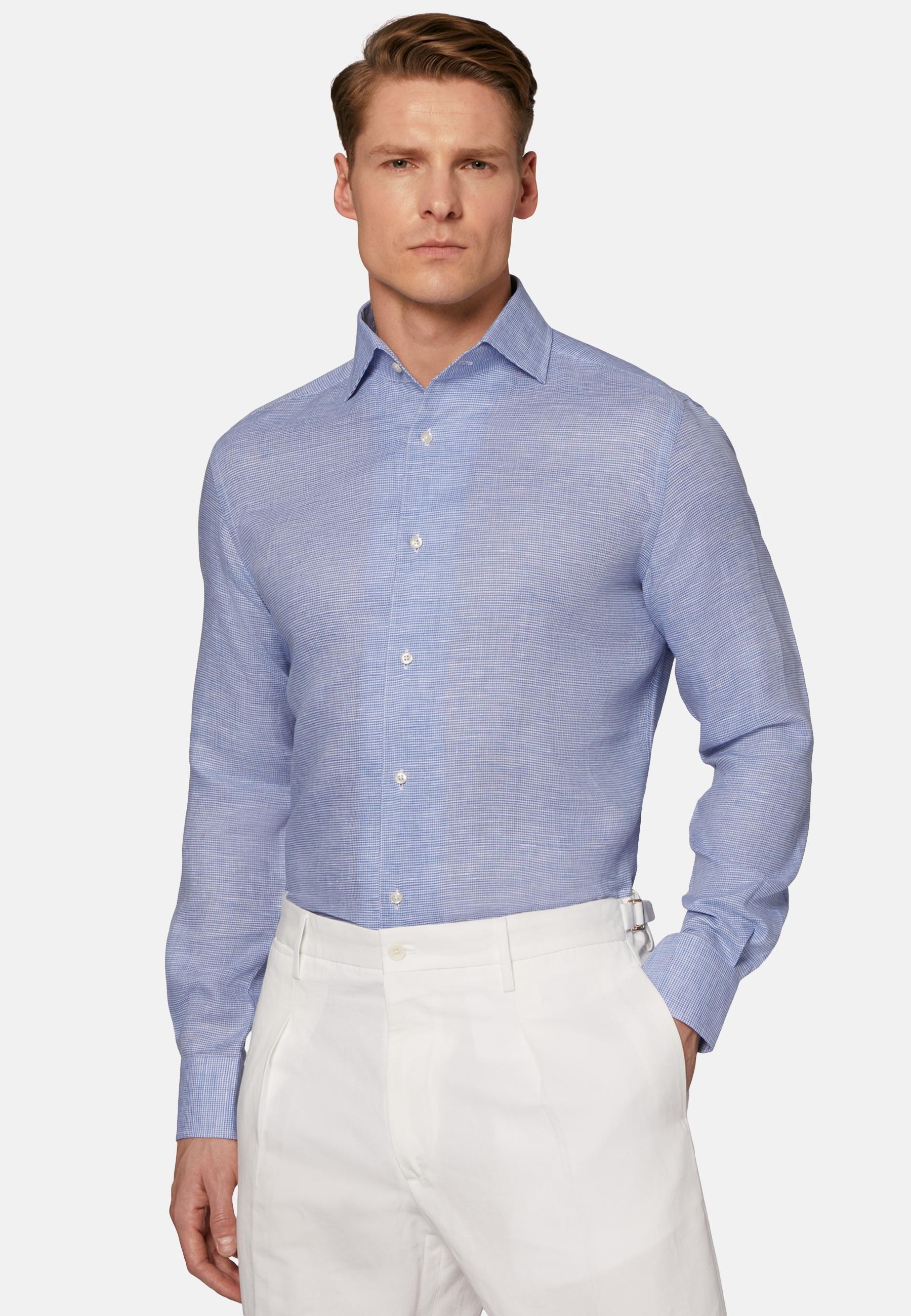 Houndstooth Linen Shirt Blue, , large image number 0