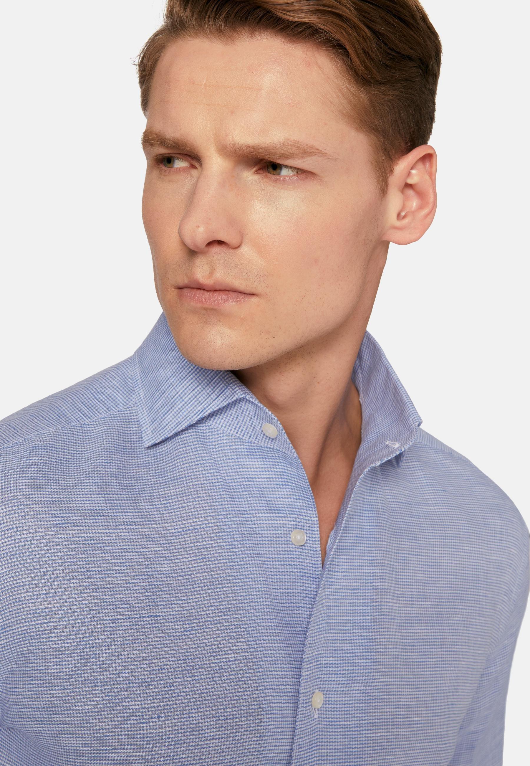 Boggi Milano - Blue Houndstooth Linen Shirt