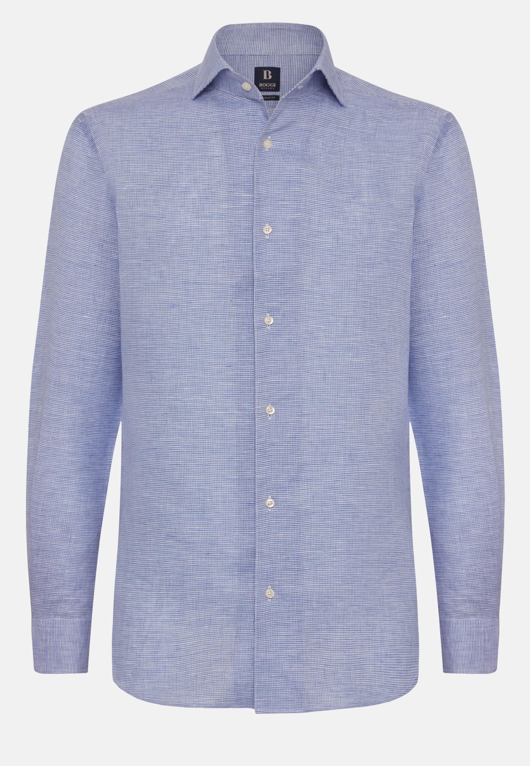 Boggi Milano - Blue Houndstooth Linen Shirt