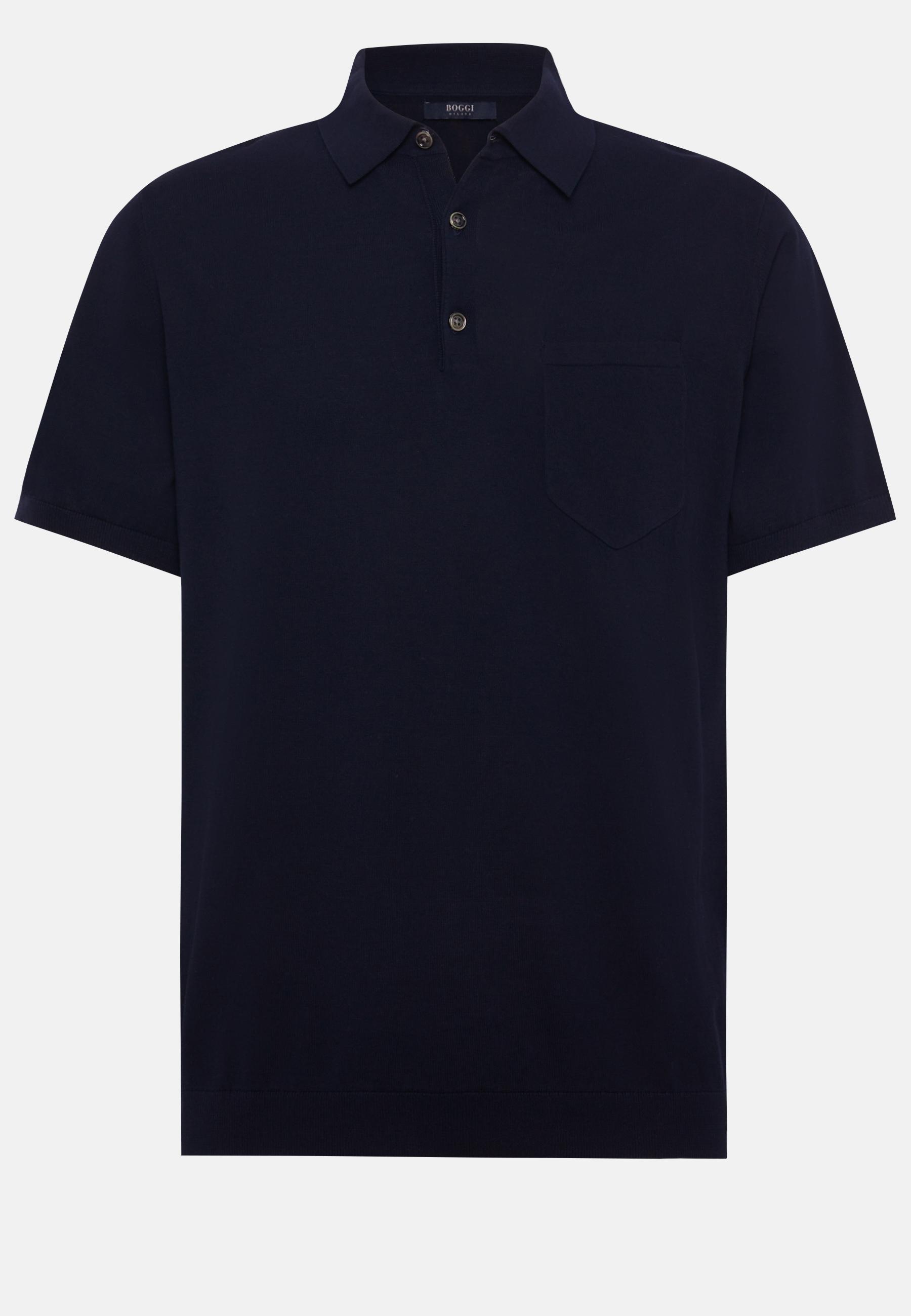 Cotton Crepe Knit Polo Shirt Navy, Navy blue, large image number 3