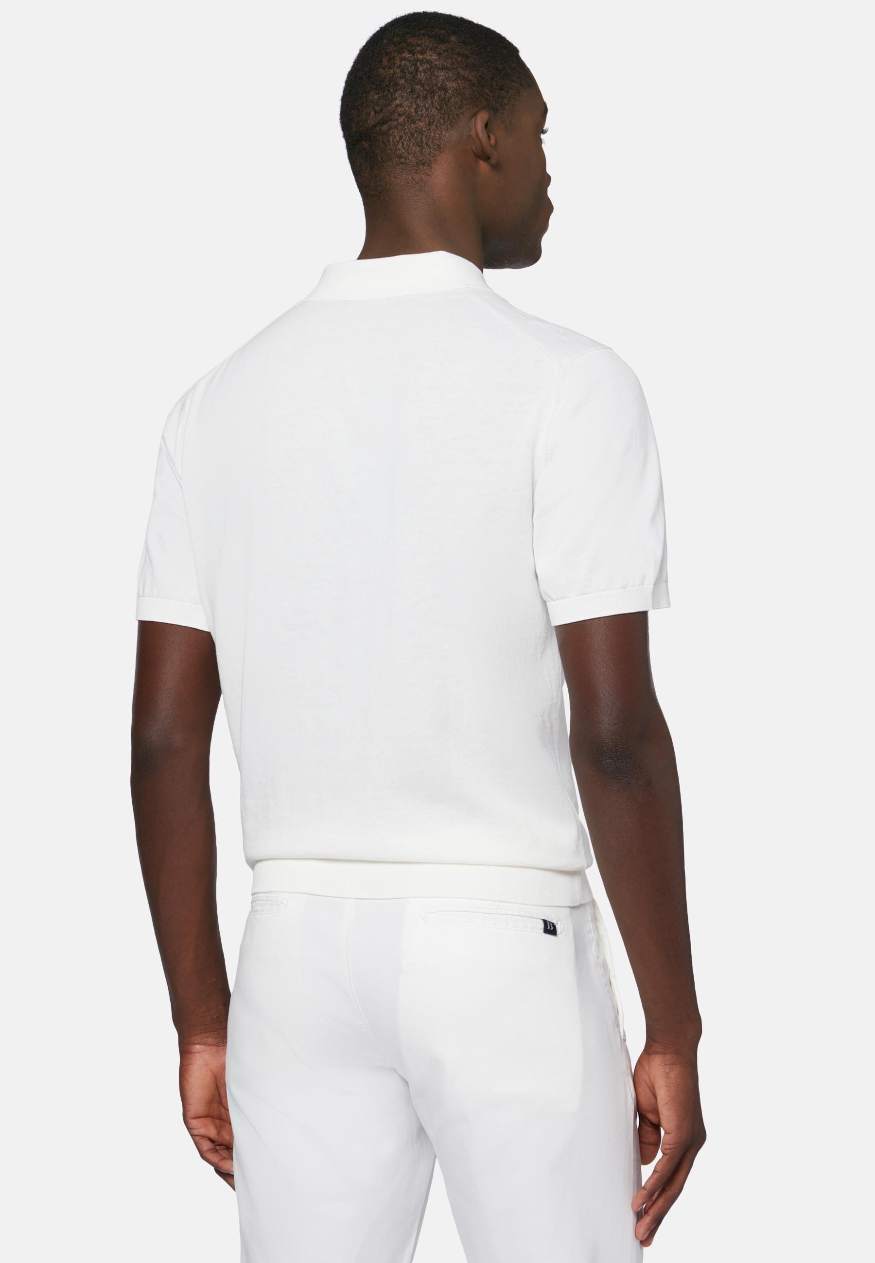 Cotton Crepe Knit Polo Shirt White, White, large image number 2