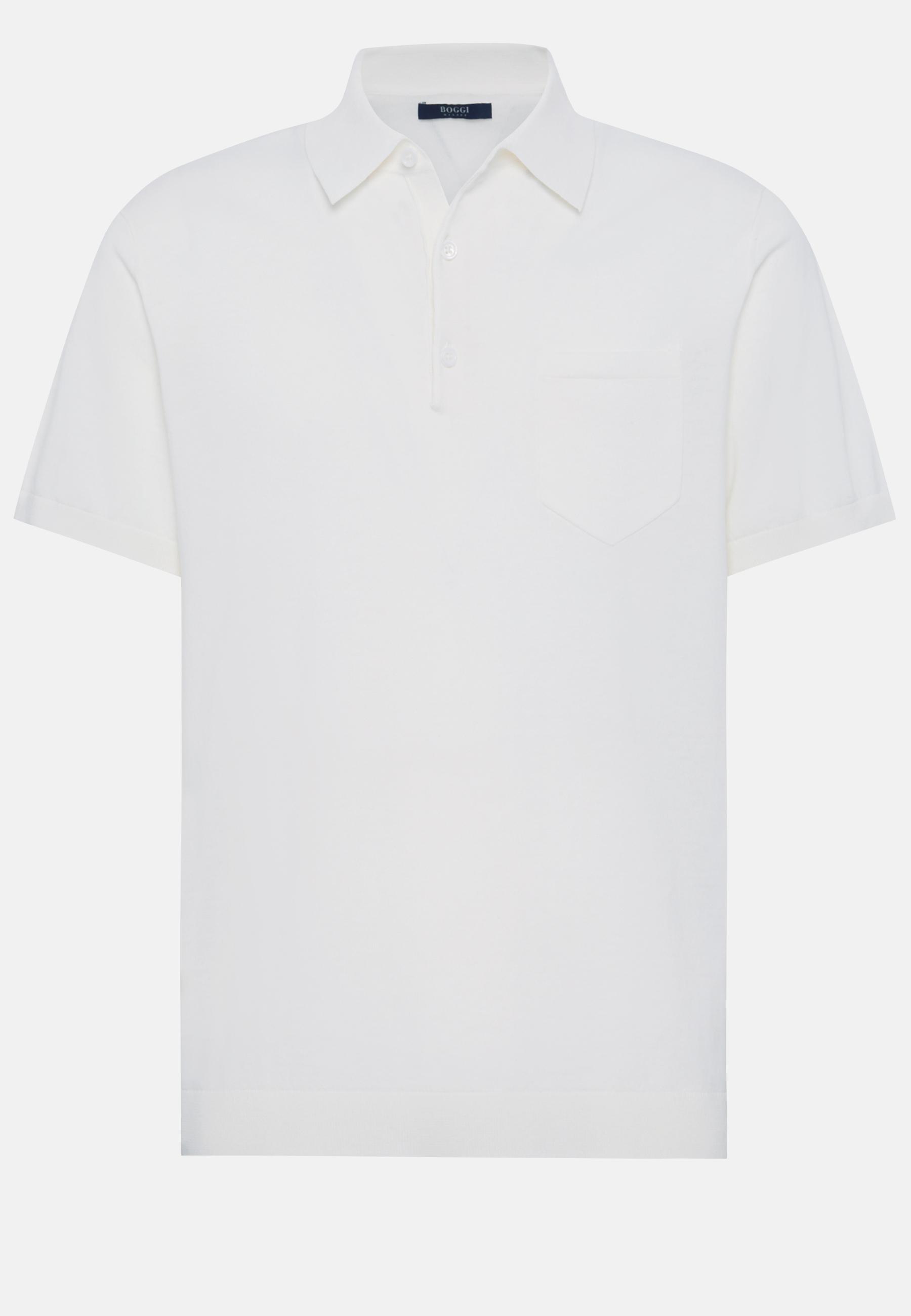 Cotton Crepe Knit Polo Shirt White, White, large image number 3