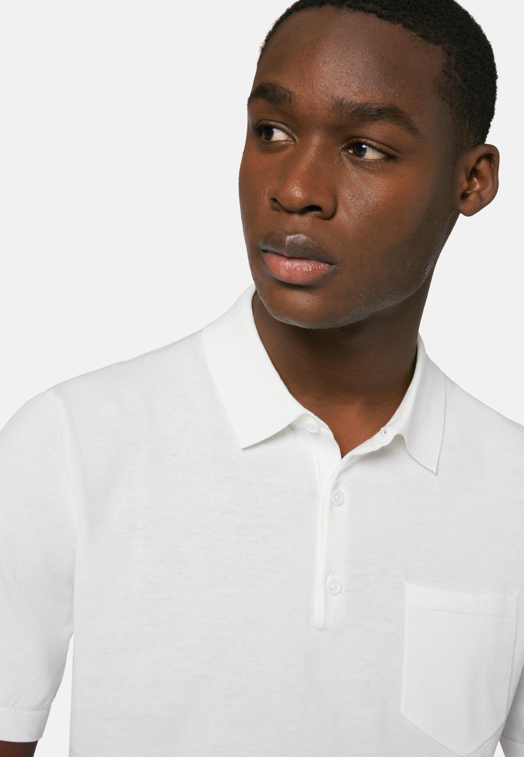 Polo Shirt in Cotton Crepe Knit, White, White, large image number 5