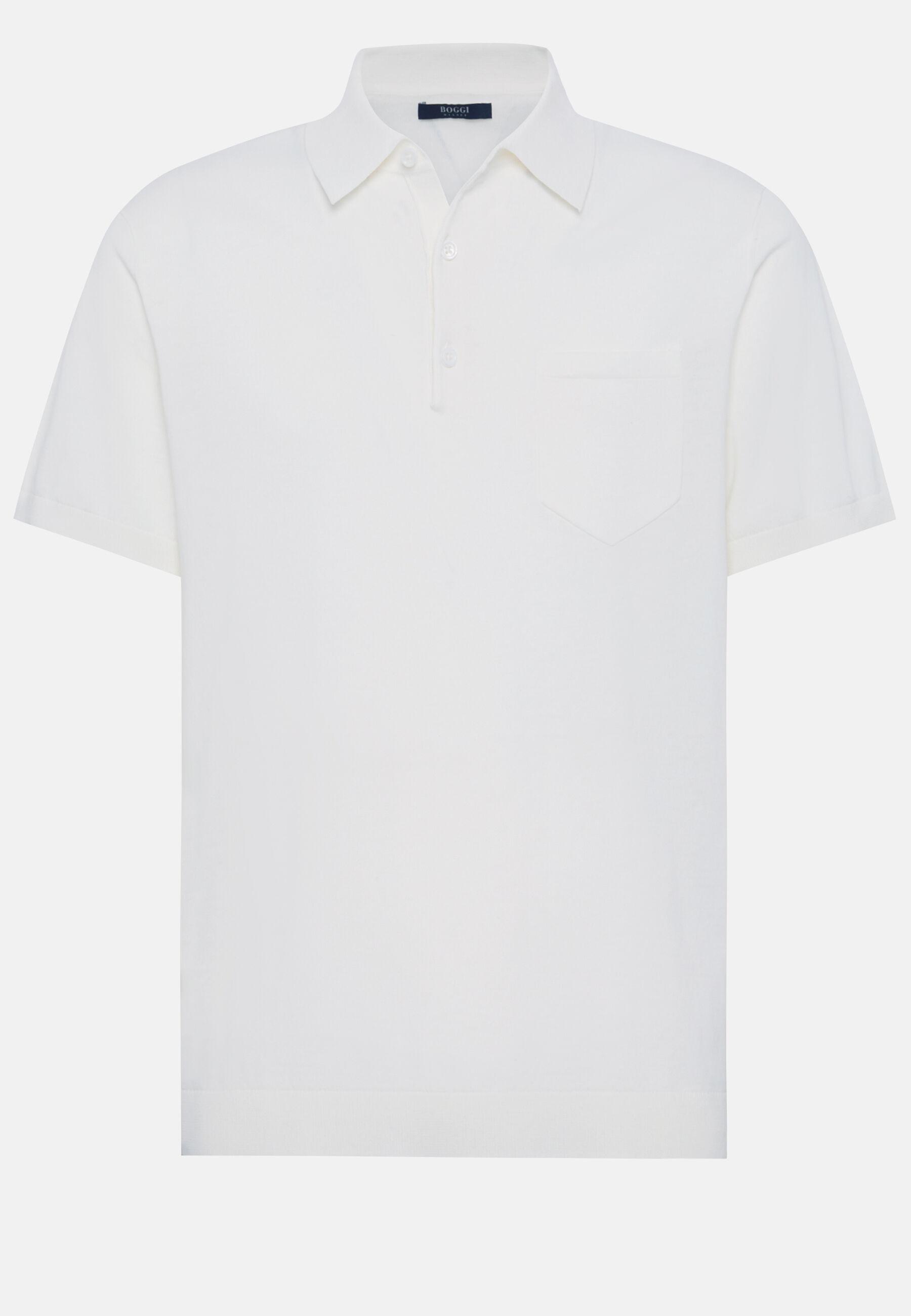 Polo Shirt in Cotton Crepe Knit, White, White, large image number 6