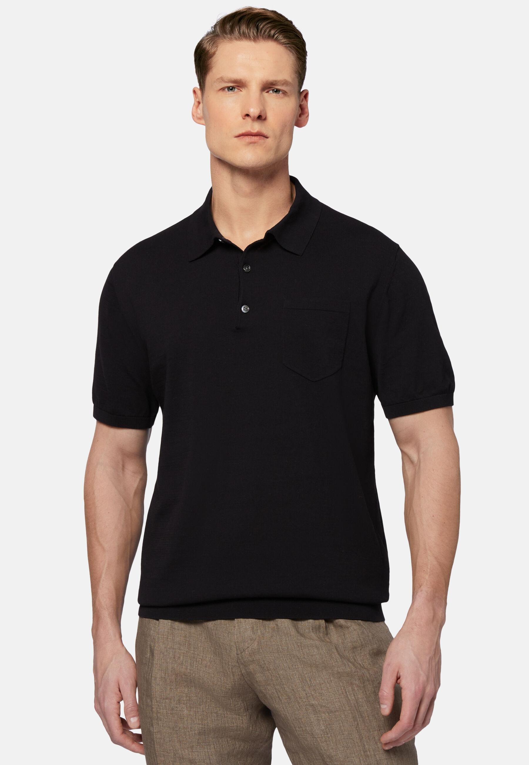 Cotton Crepe Knit Polo Shirt Black, 3901_BLAC, large image number 0