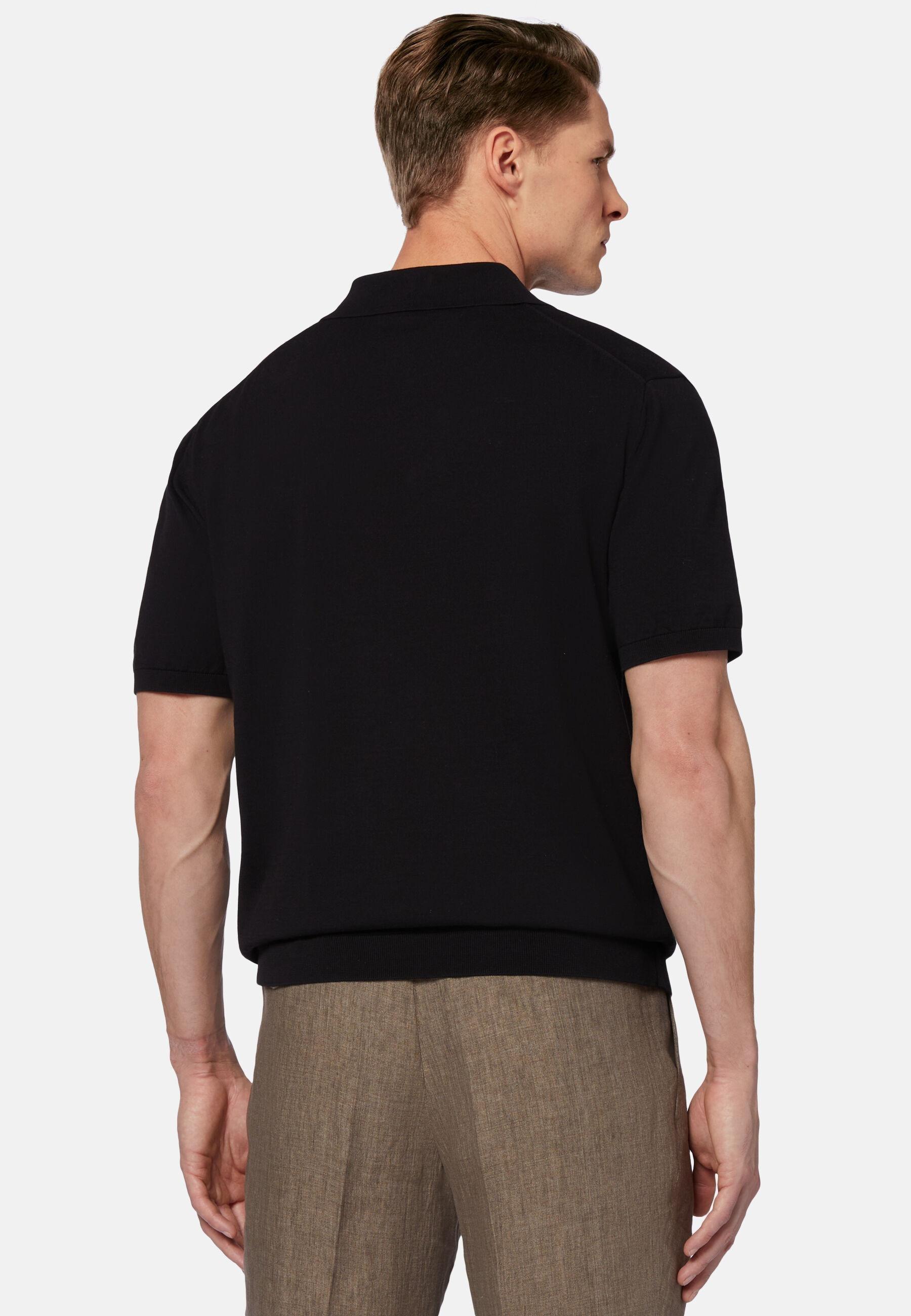 Cotton Crepe Knit Polo Shirt Black, 3901_BLAC, large image number 1