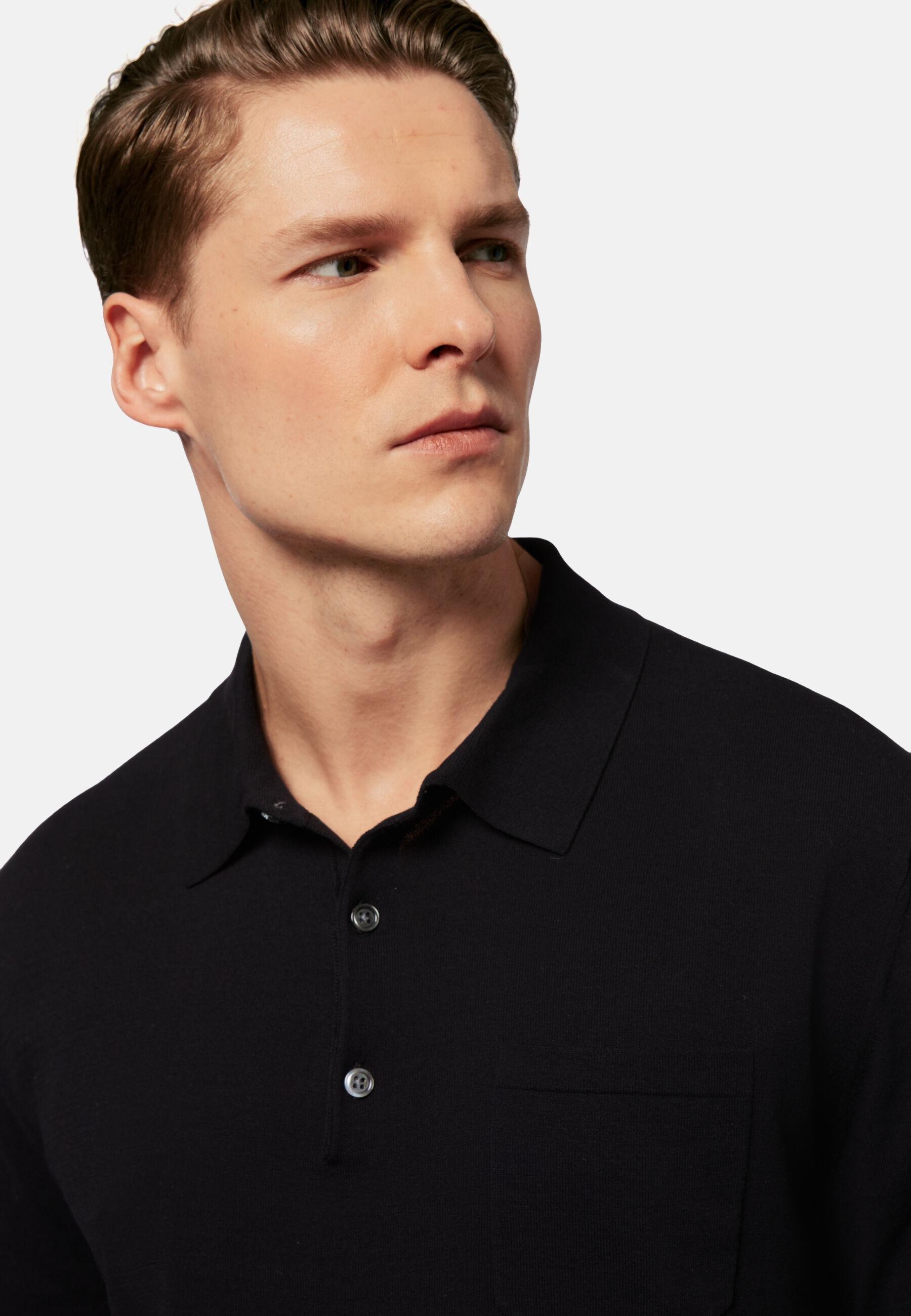 Cotton Crepe Knit Polo Shirt Black, 3901_BLAC, large image number 2