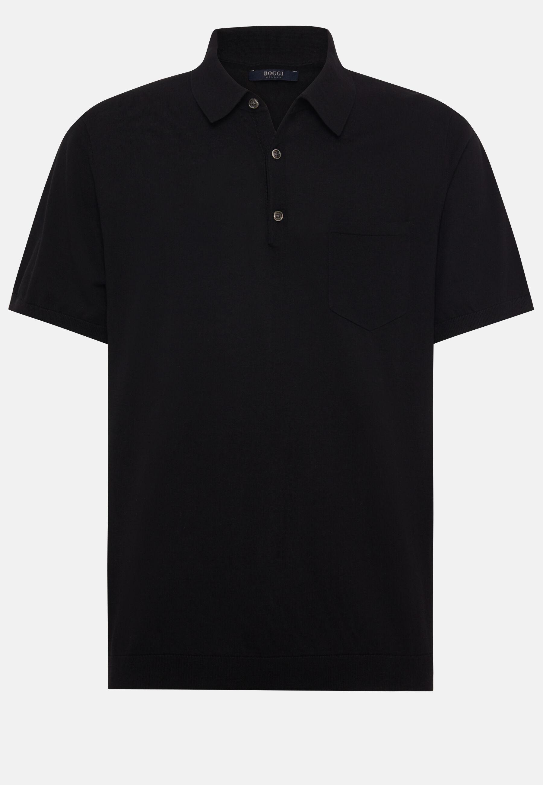 Cotton Crepe Knit Polo Shirt Black, 3901_BLAC, large image number 3