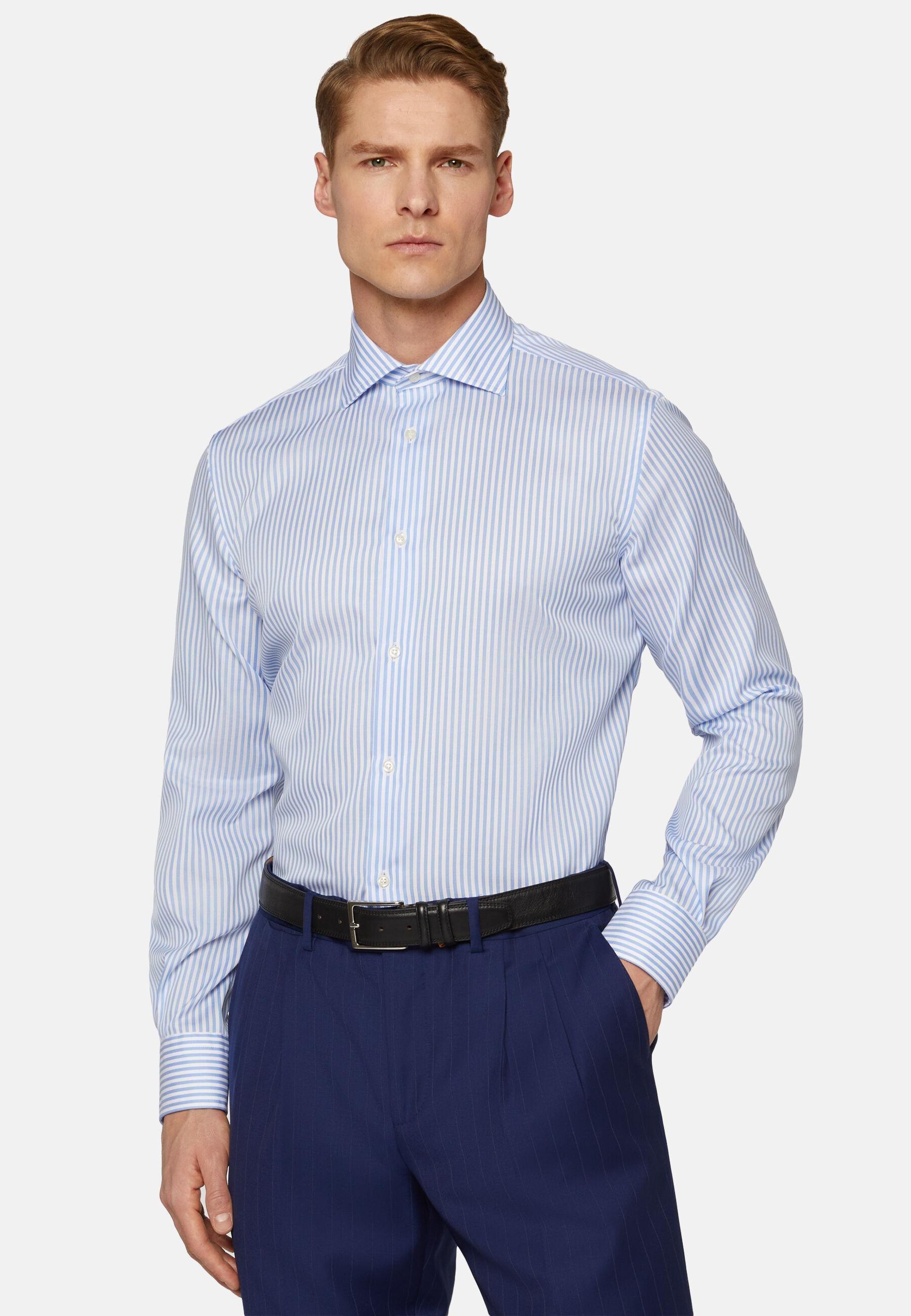 Striped Dobby Cotton Shirt Blue, Light Blue, large image number 0