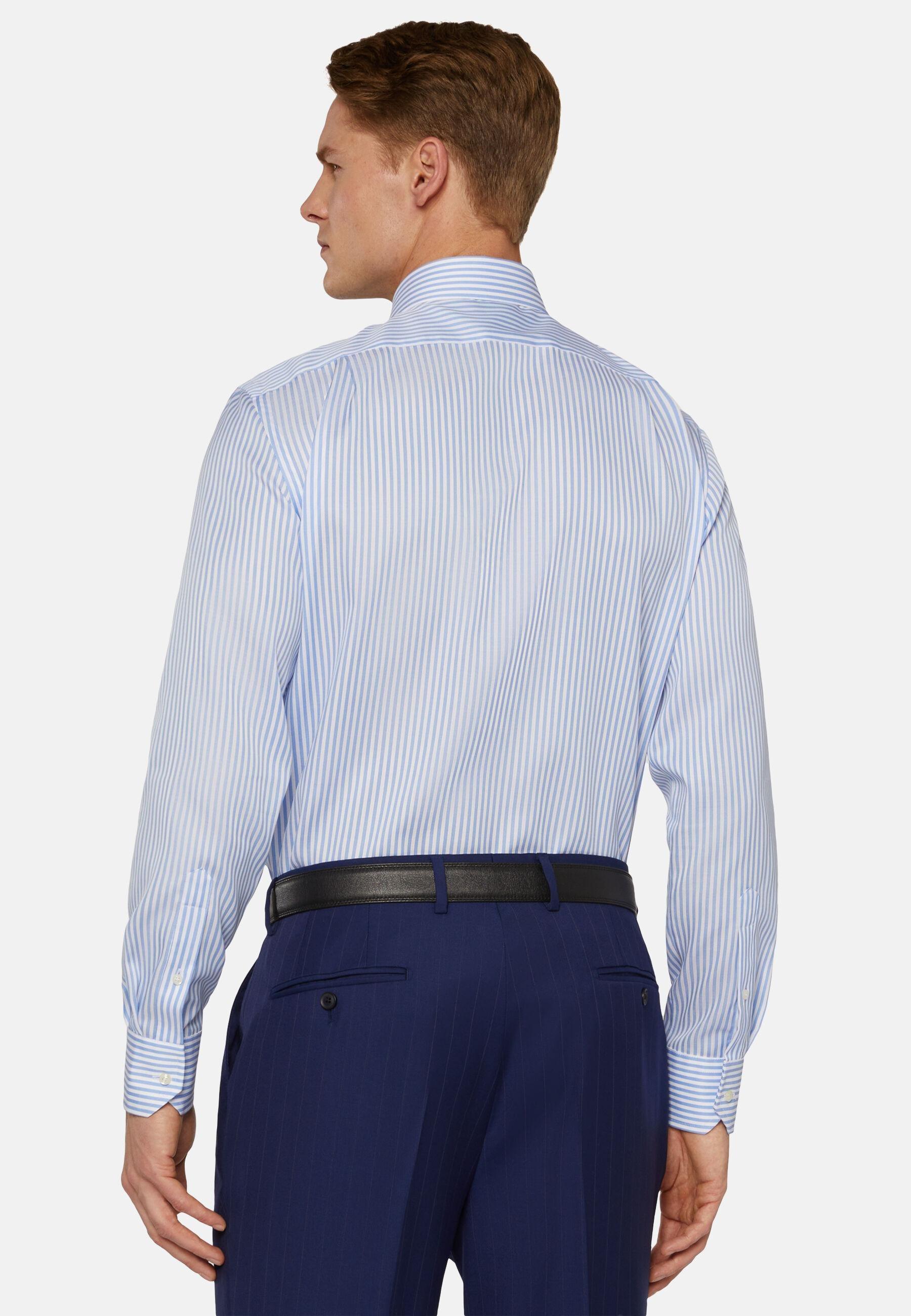 Striped Dobby Cotton Shirt Blue, Light Blue, large image number 1