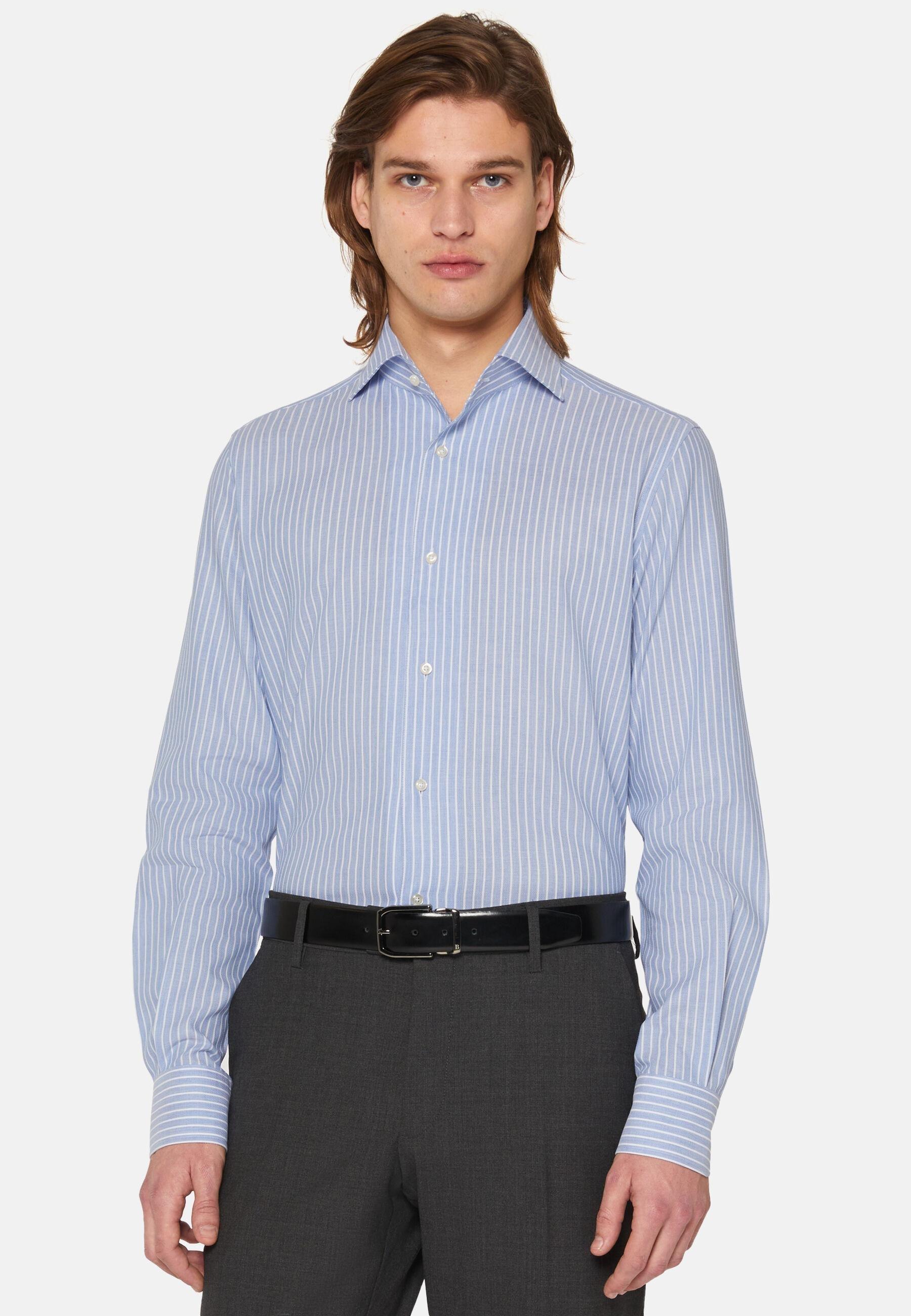 Striped Cotton Dobby Blue, Medium Blue, large image number 0