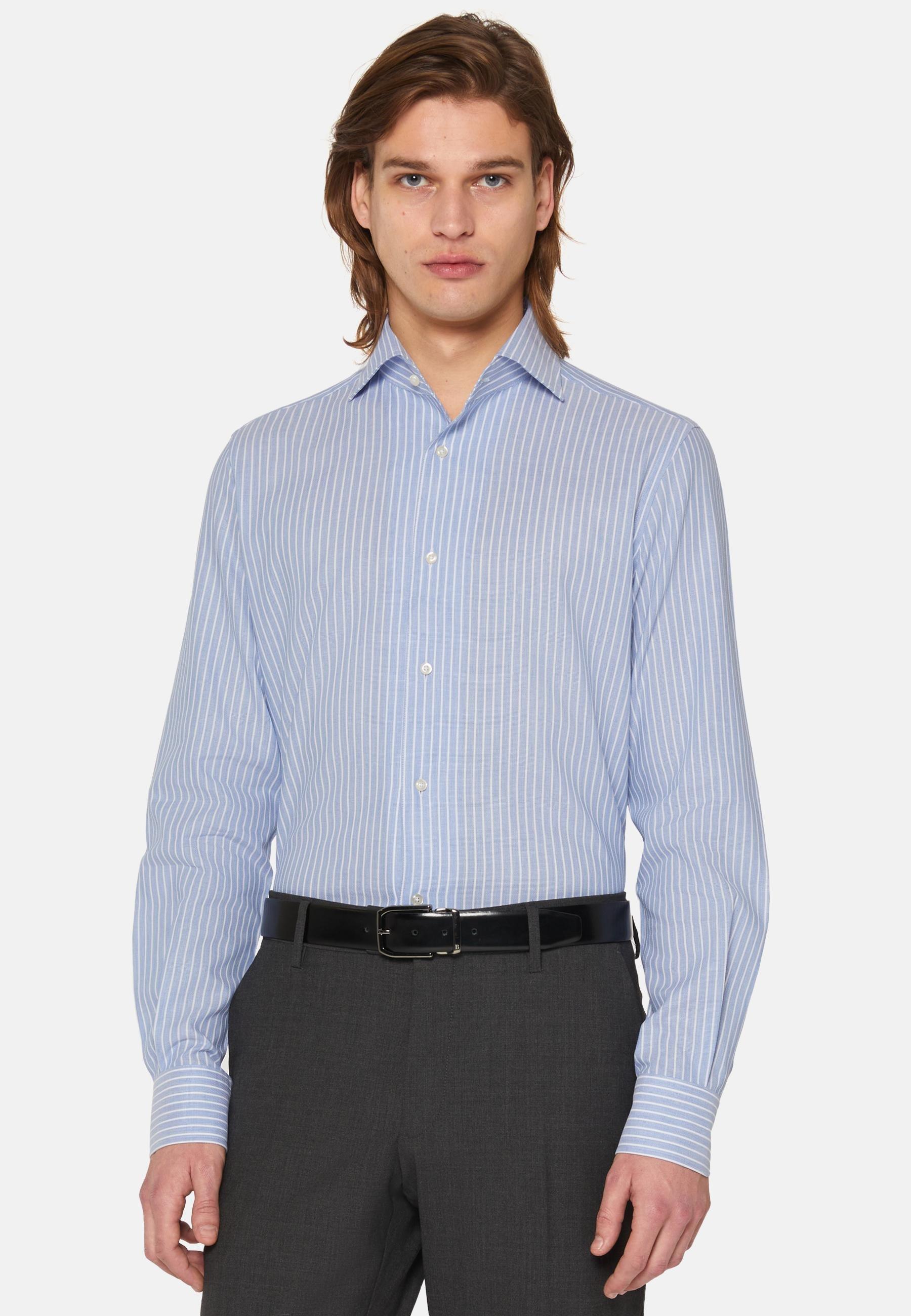 Striped Cotton Dobby Blue, Medium Blue, large image number 0