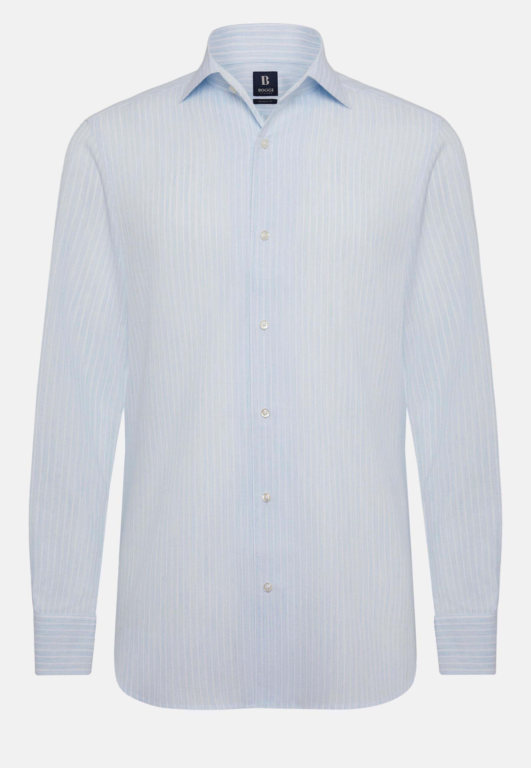Shirt in Striped Dobby Cotton, Light Blue, Light Blue, large image number 5