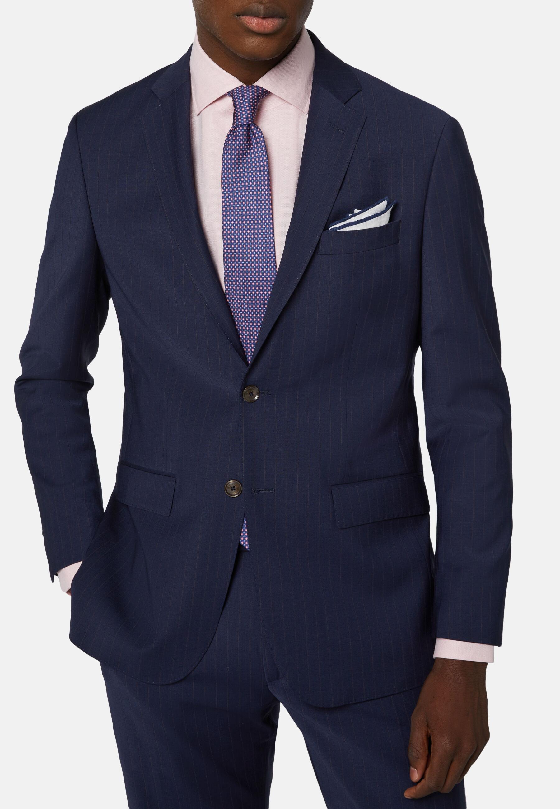 Stretch Pinstripe Suit Navy, Blue, medium