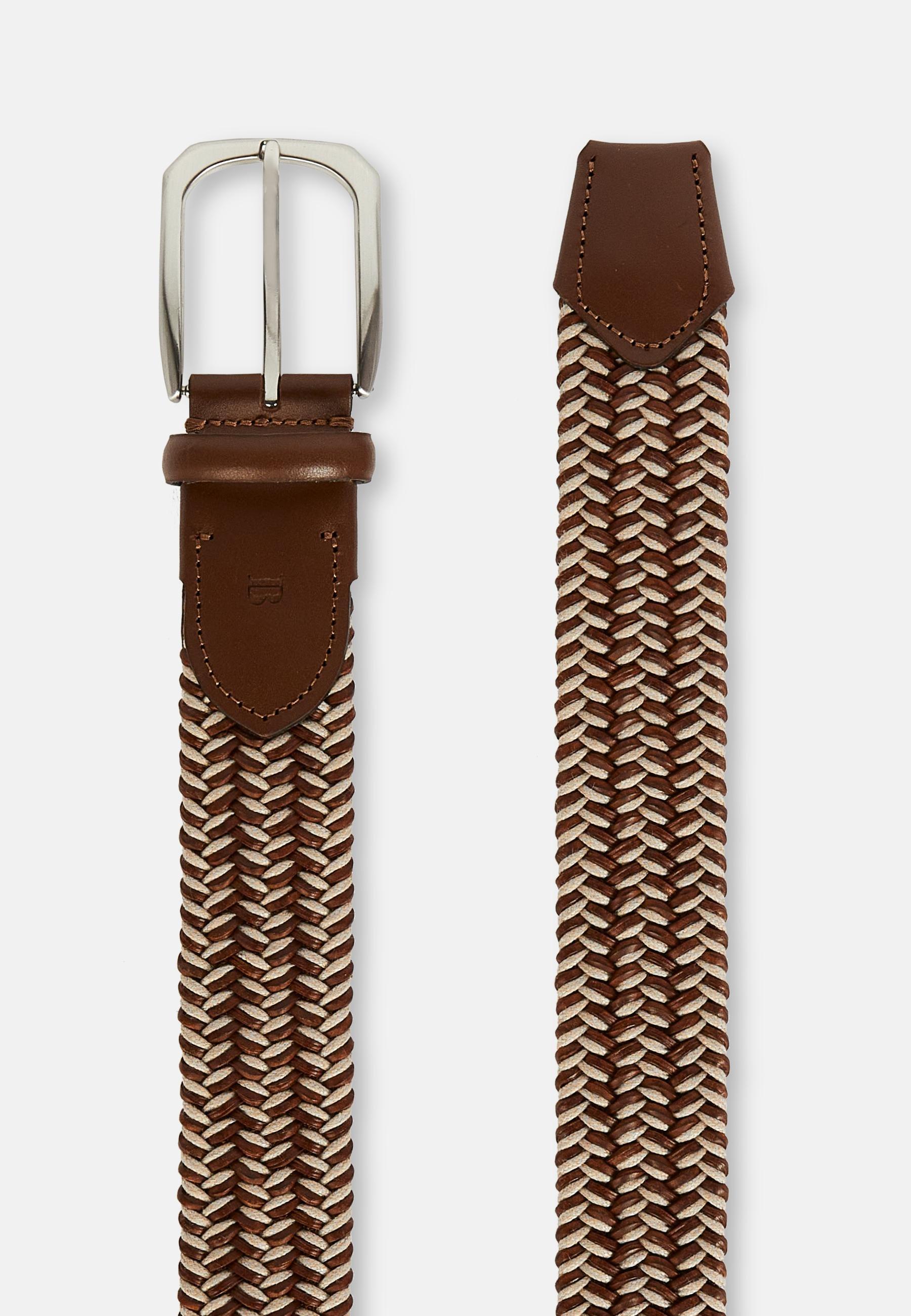 Brown Stretch Cotton Blend Woven Belt, , large image number 0