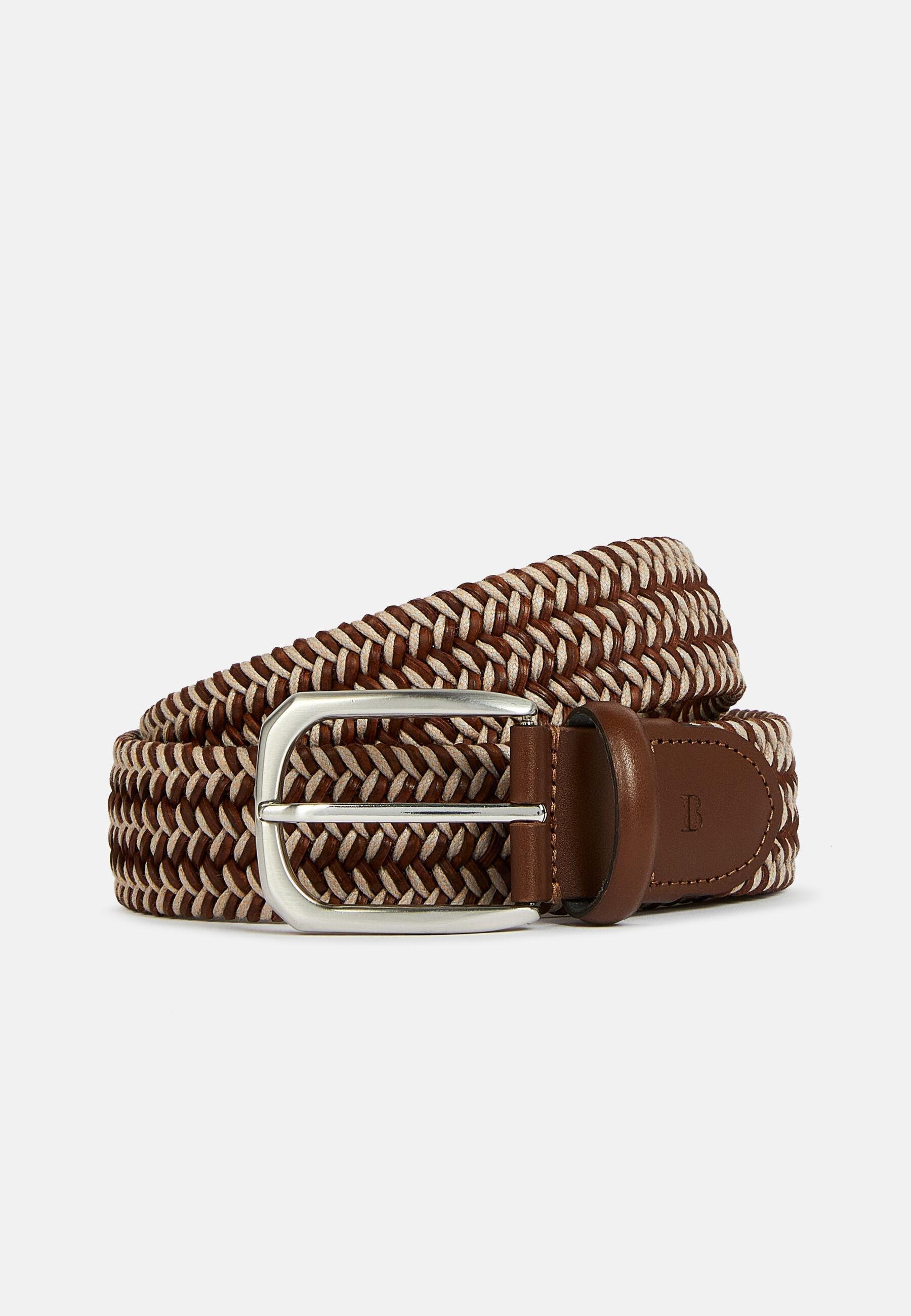 Stretch Cotton Blend Woven Belt, Brown, Brown, large image number 1