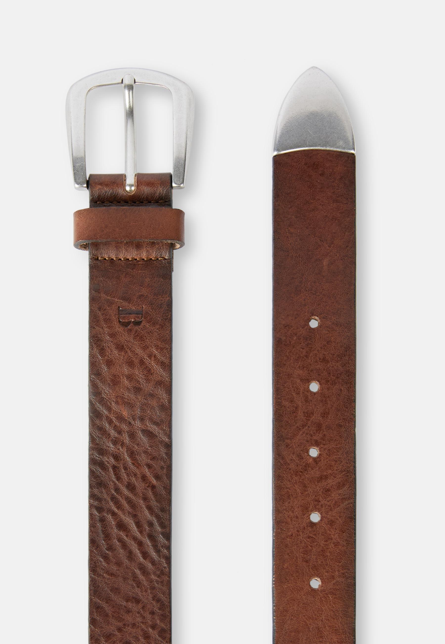 Metal Tip Leather Belt Brown, Brown, medium