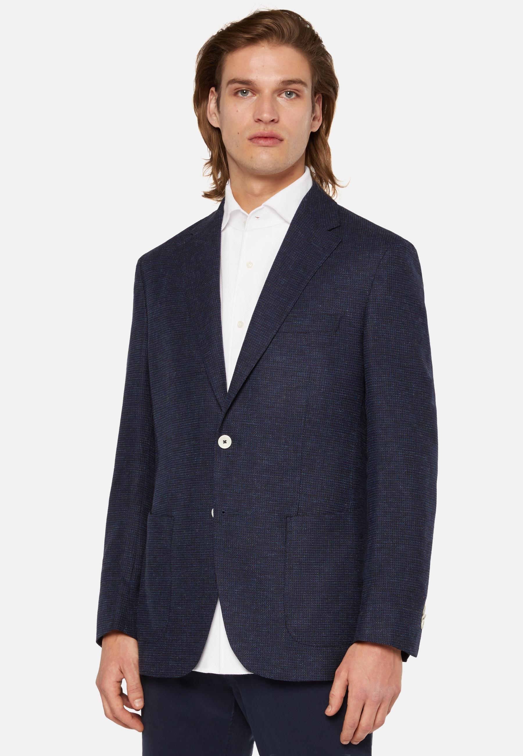 Stretch Wool Linen Jacket Navy, , large image number 0