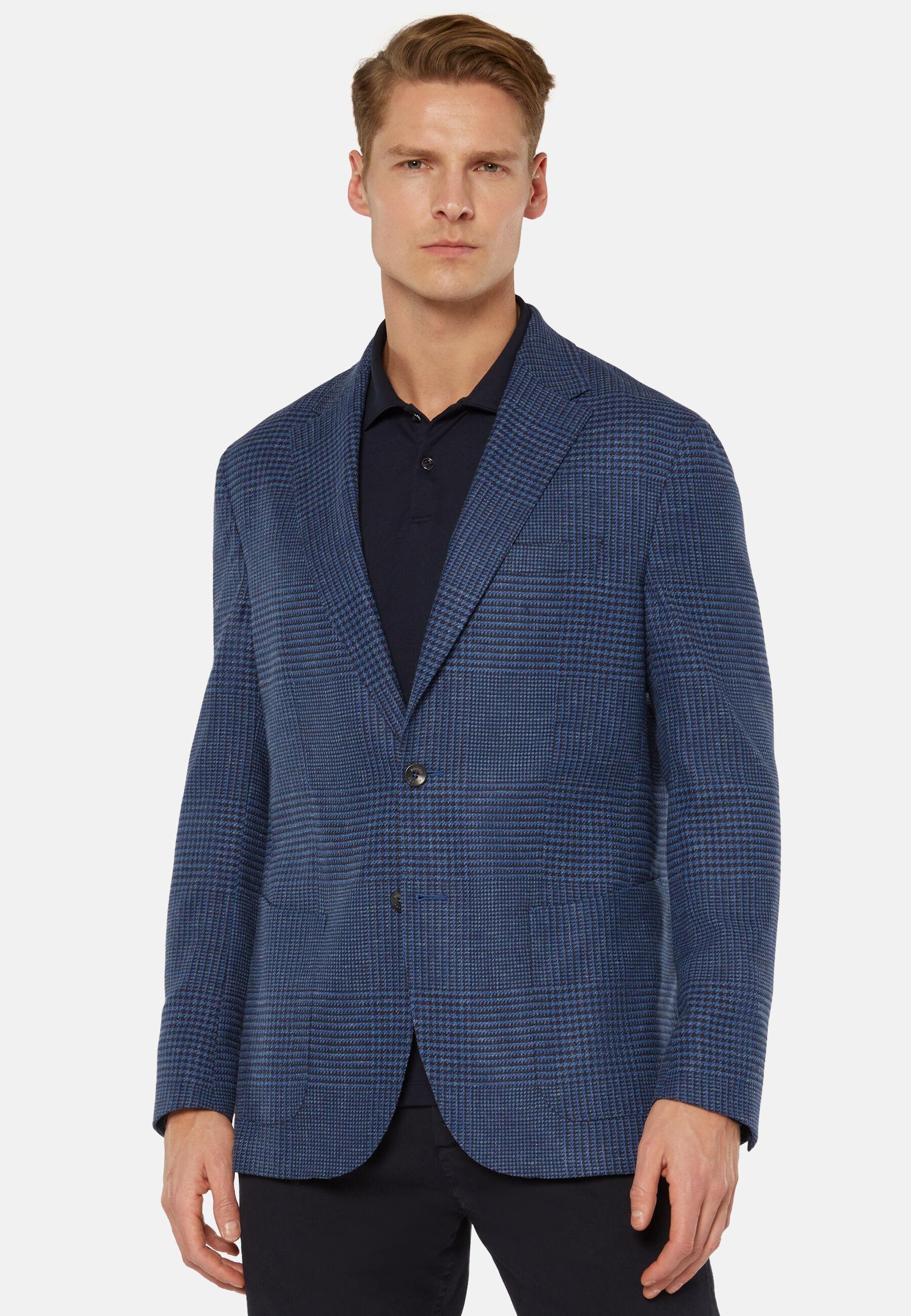 Check Wool Linen Jacket Navy, Blue, medium