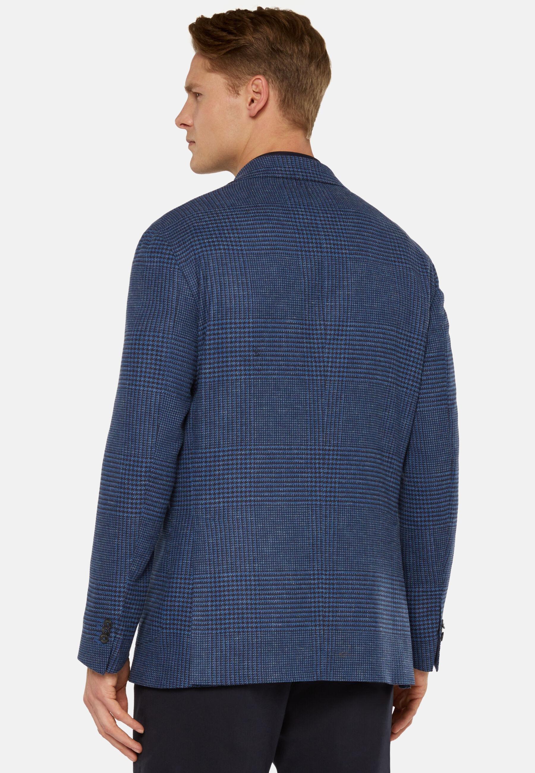 Check Wool Linen Jacket Navy, Blue, medium