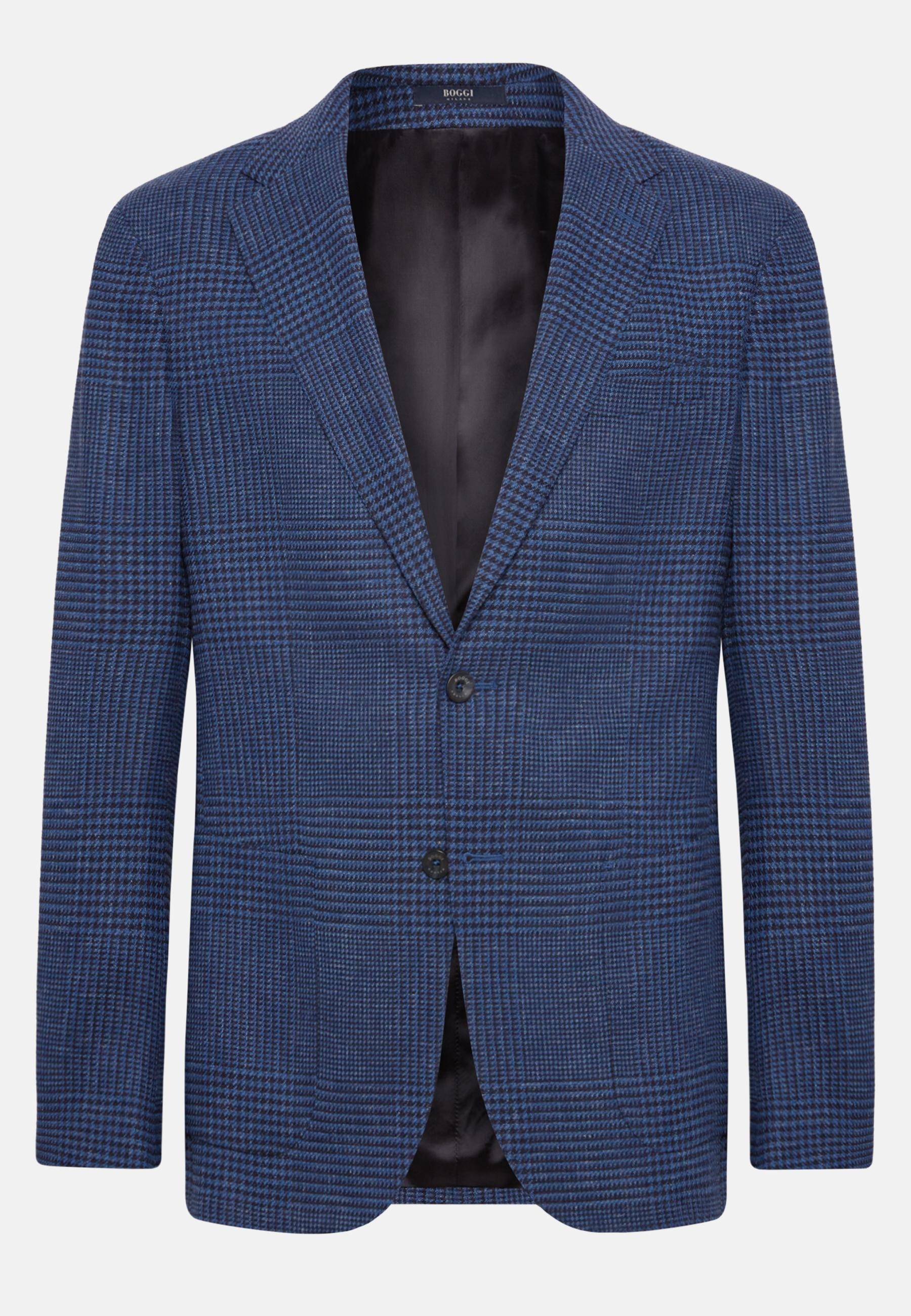 Boggi Milano - Navy Check Wool Linen Jacket