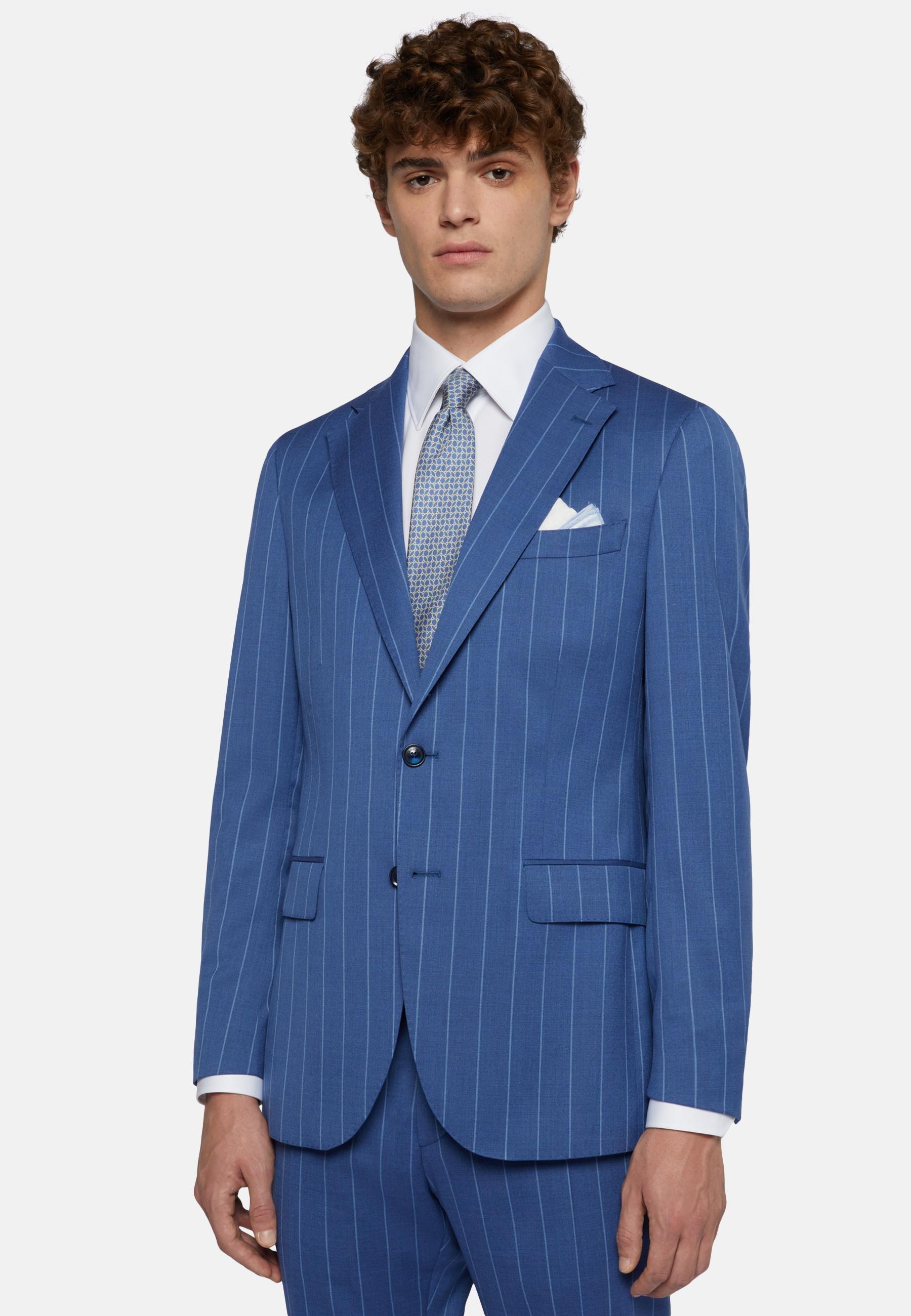 Pinstripe Stretch Wool Suit Blue, 3901_BLUE, medium