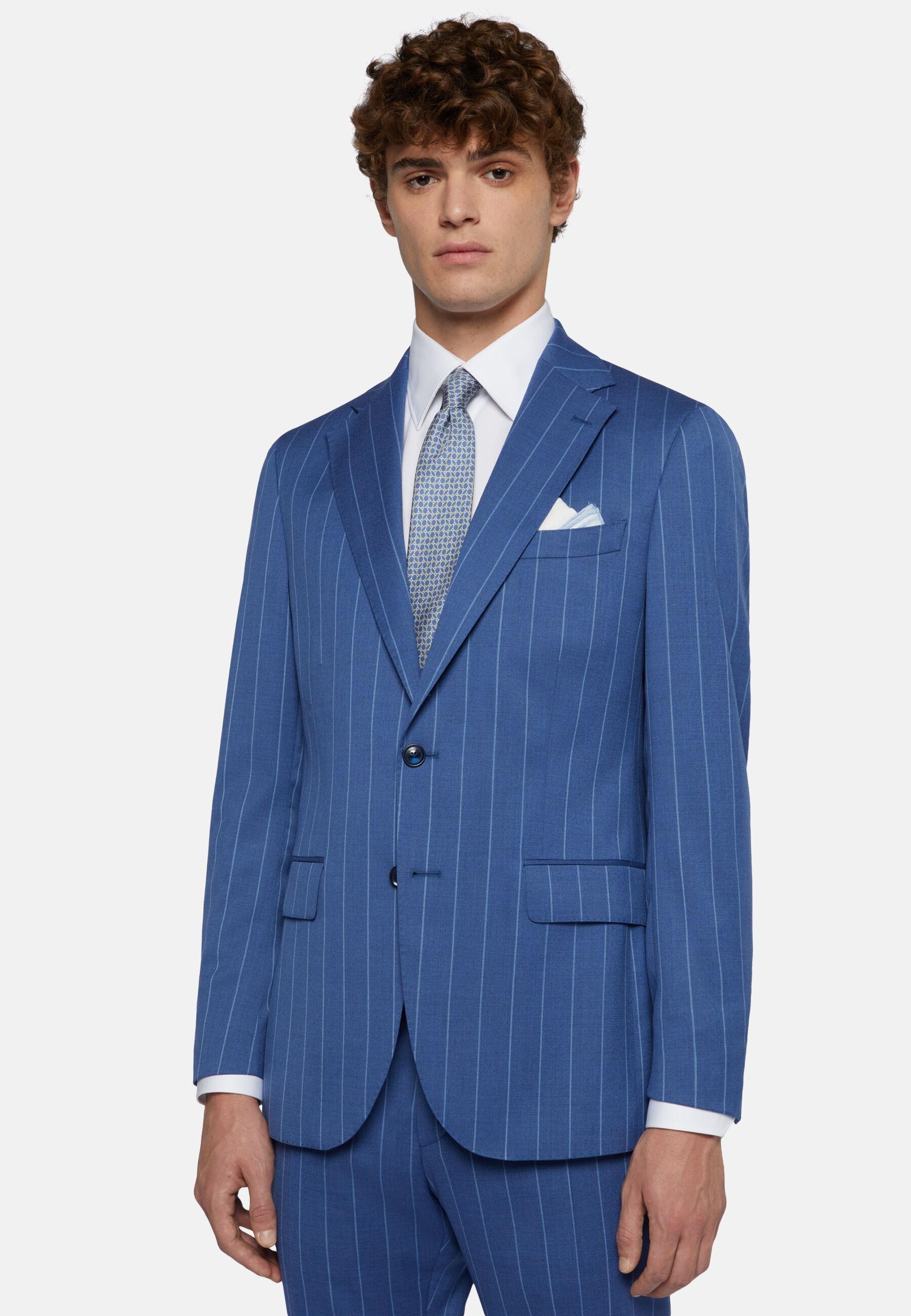 Pinstripe Stretch Wool Suit Blue, Blue, large image number 1