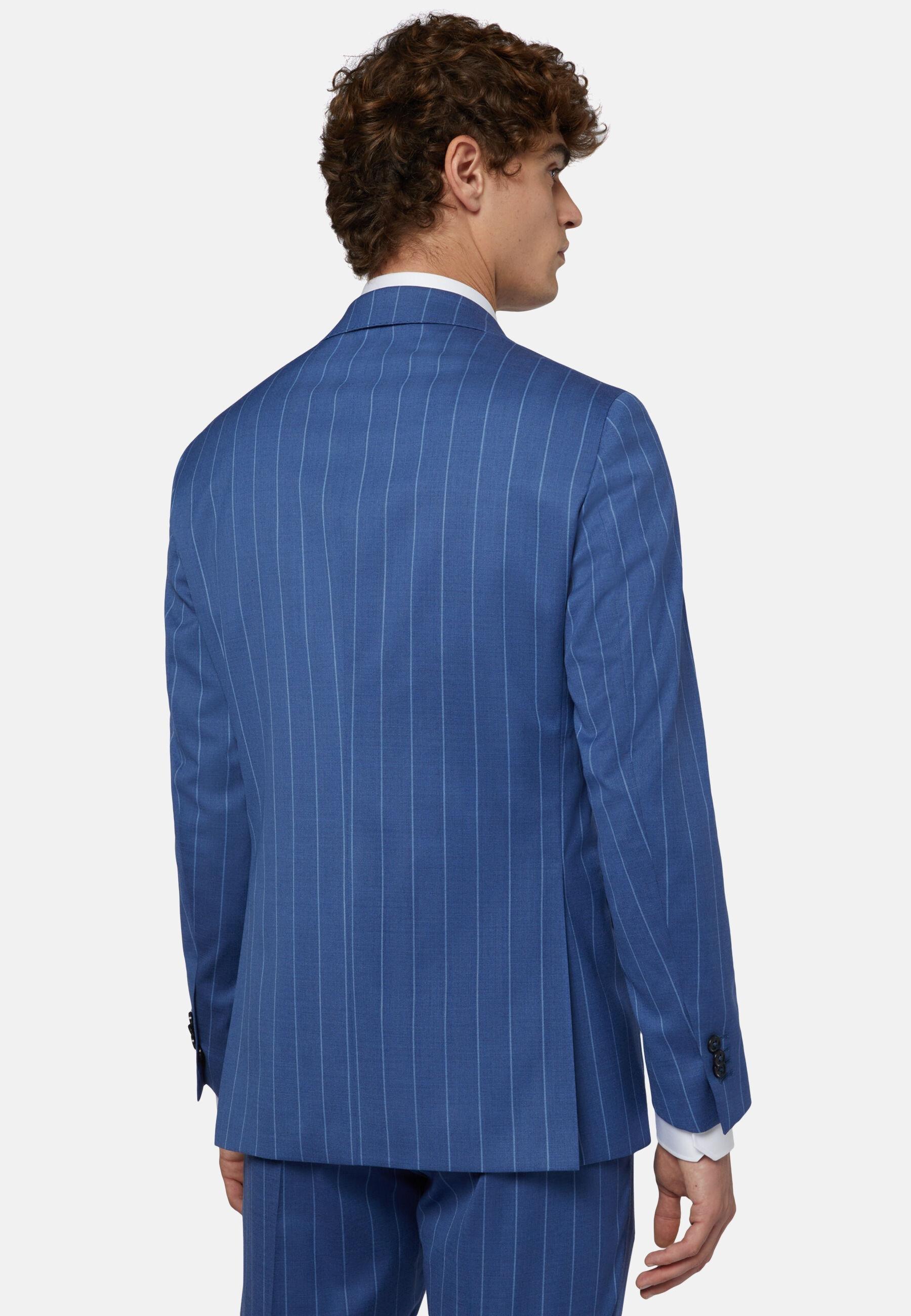 Pinstripe Stretch Wool Suit Blue, Blue, large image number 3